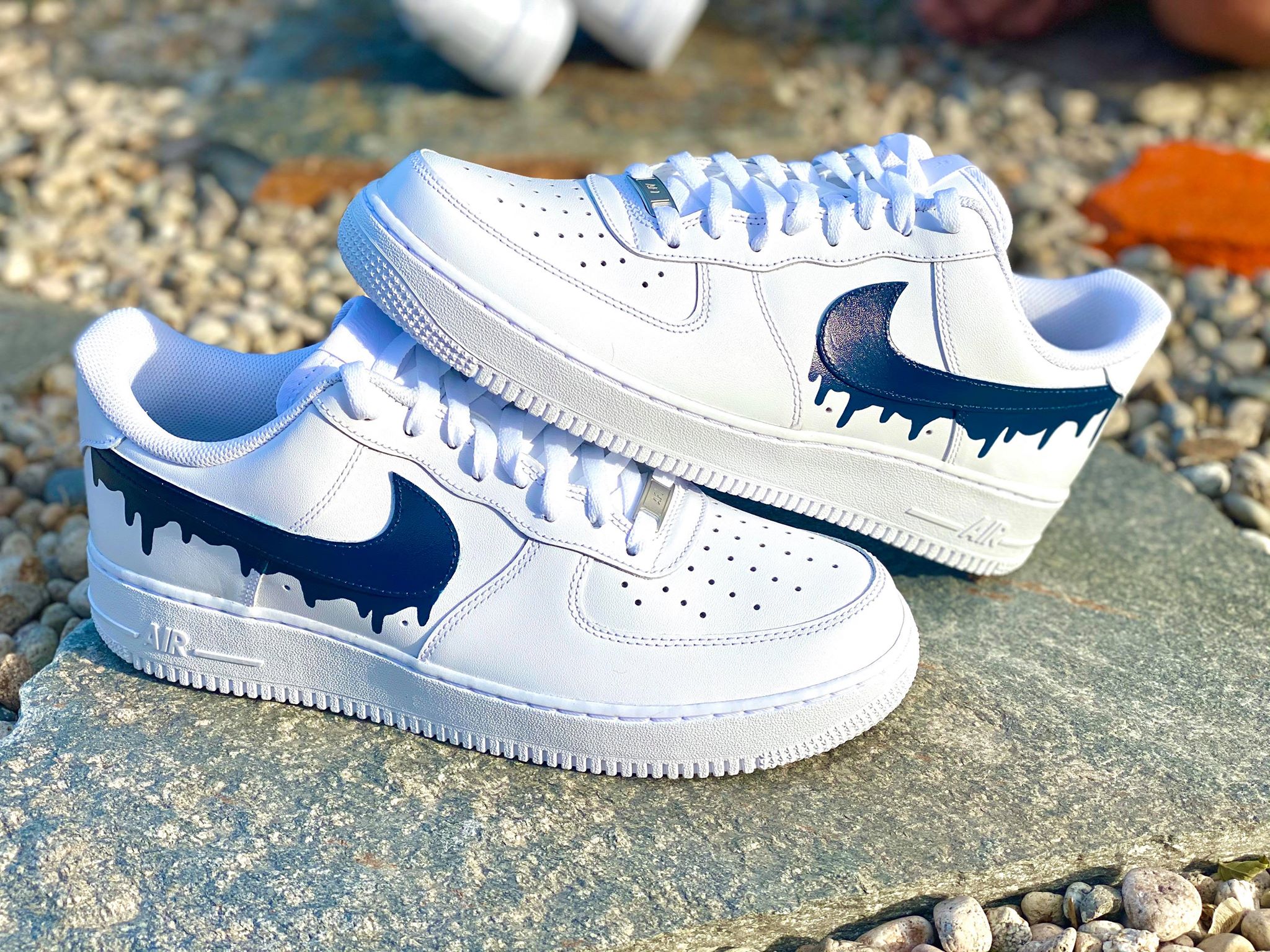 Dripping Blue Custom Air Force 1 Sneakers with Butterflies. Low