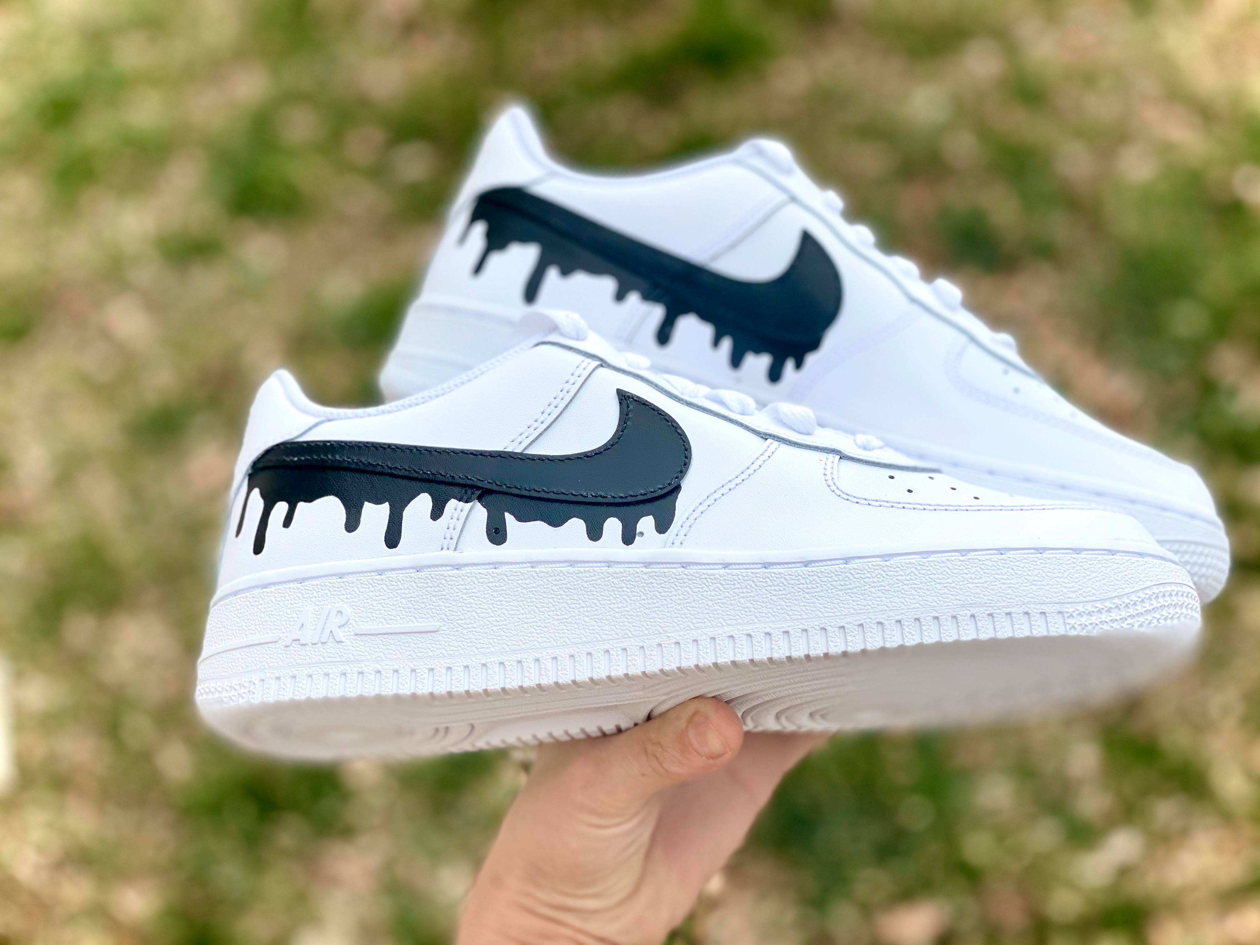 Black Air Force 1 with Blue Drip Custom Air Force 1 - Hand Painted