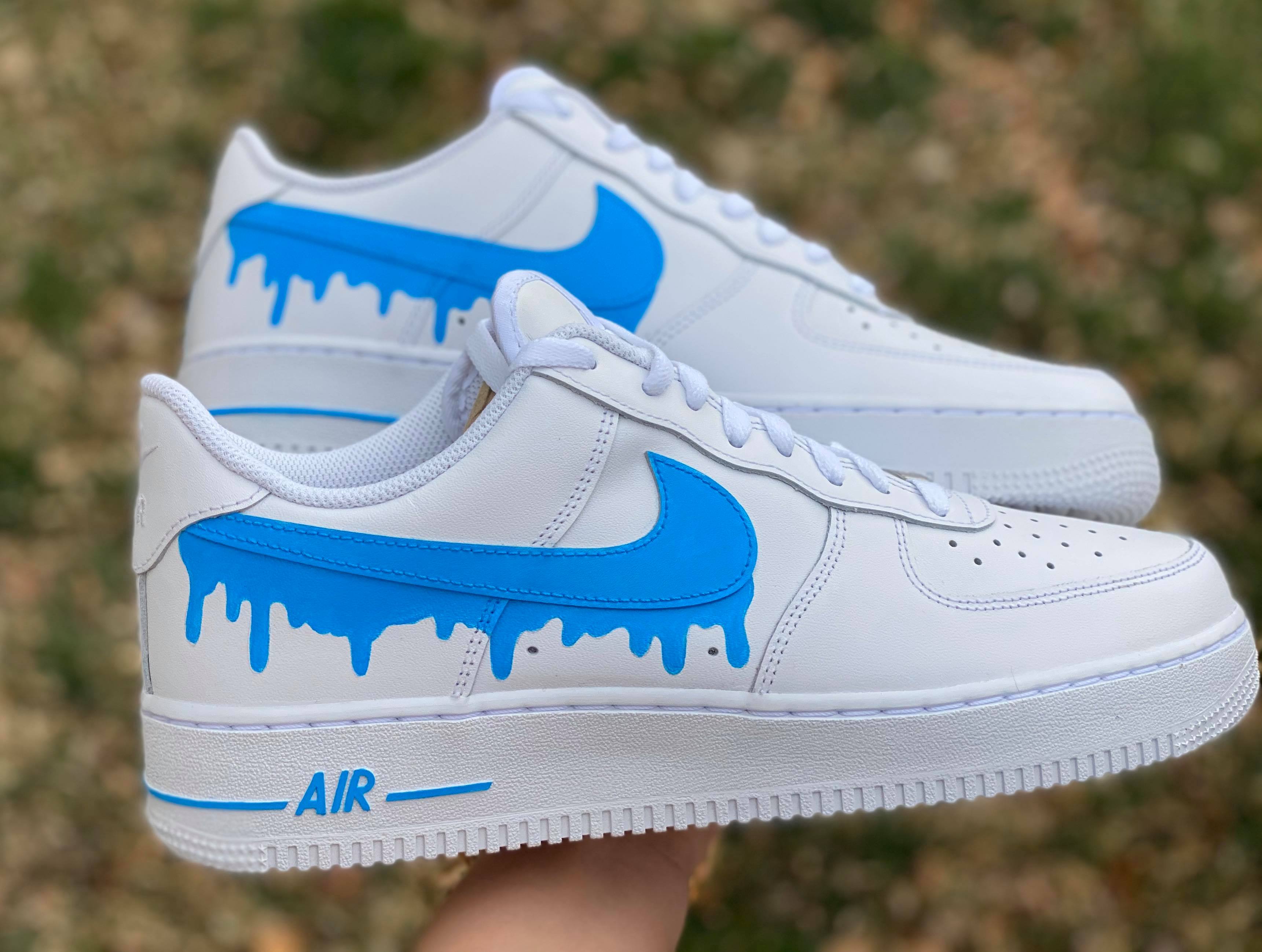 Light Blue Drip with Air Custom Air Force 1 - Hand Painted AF1