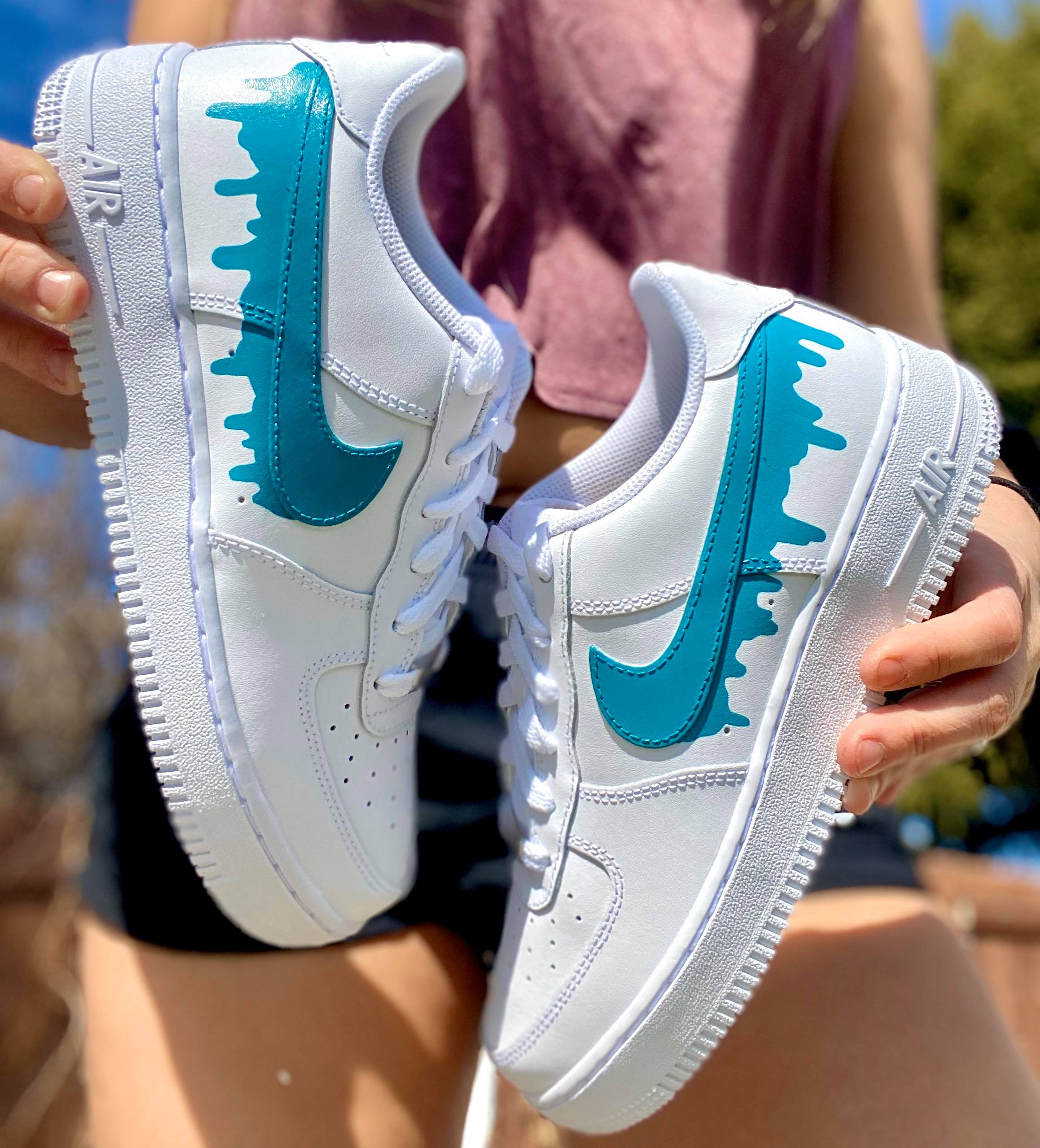 Teal - Turquoise Drip Custom Air Force 1 - Hand Painted AF1