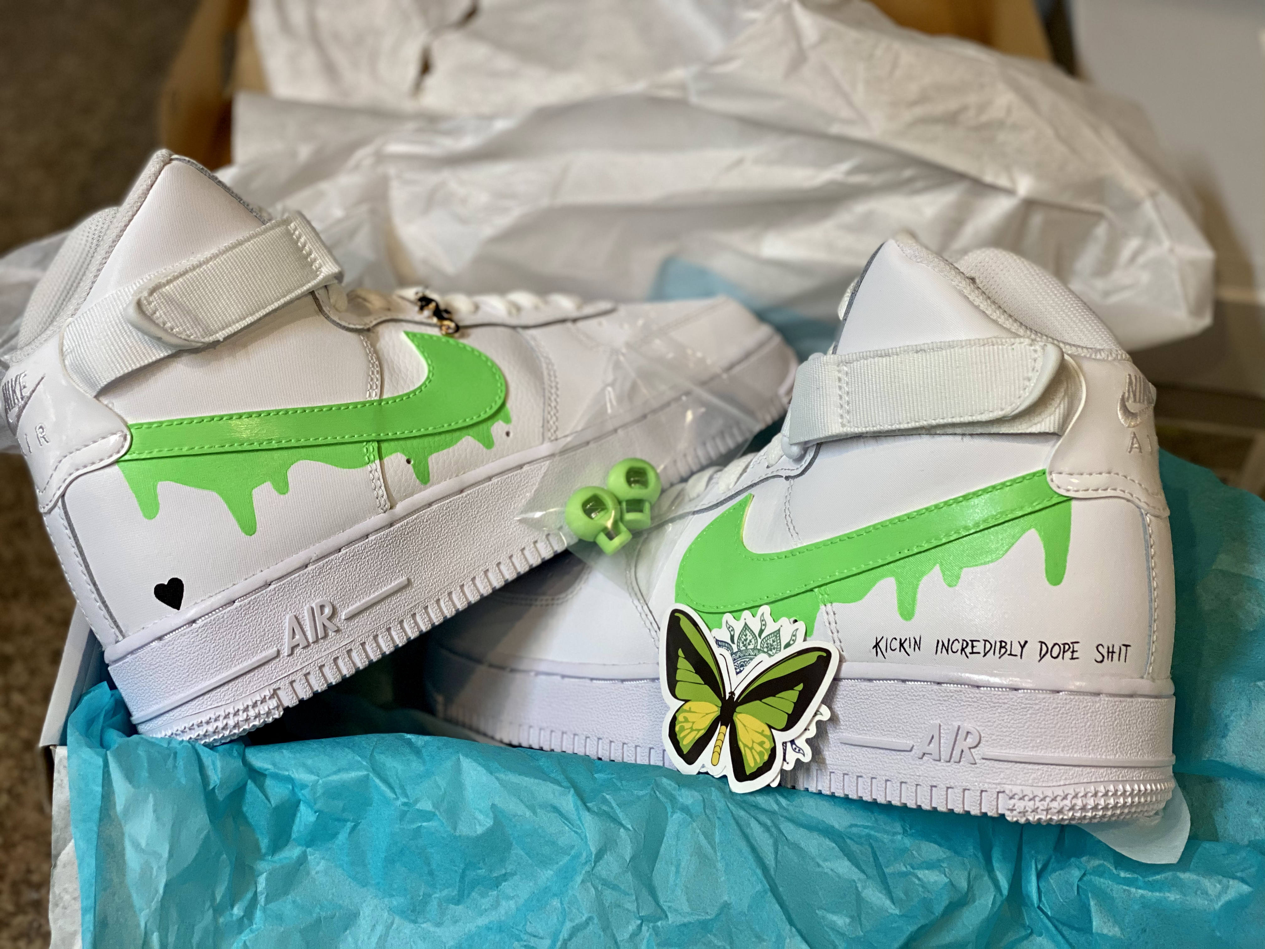 Green Drip Custom Air Force 1 - Hand Painted AF1 - Custom Forces