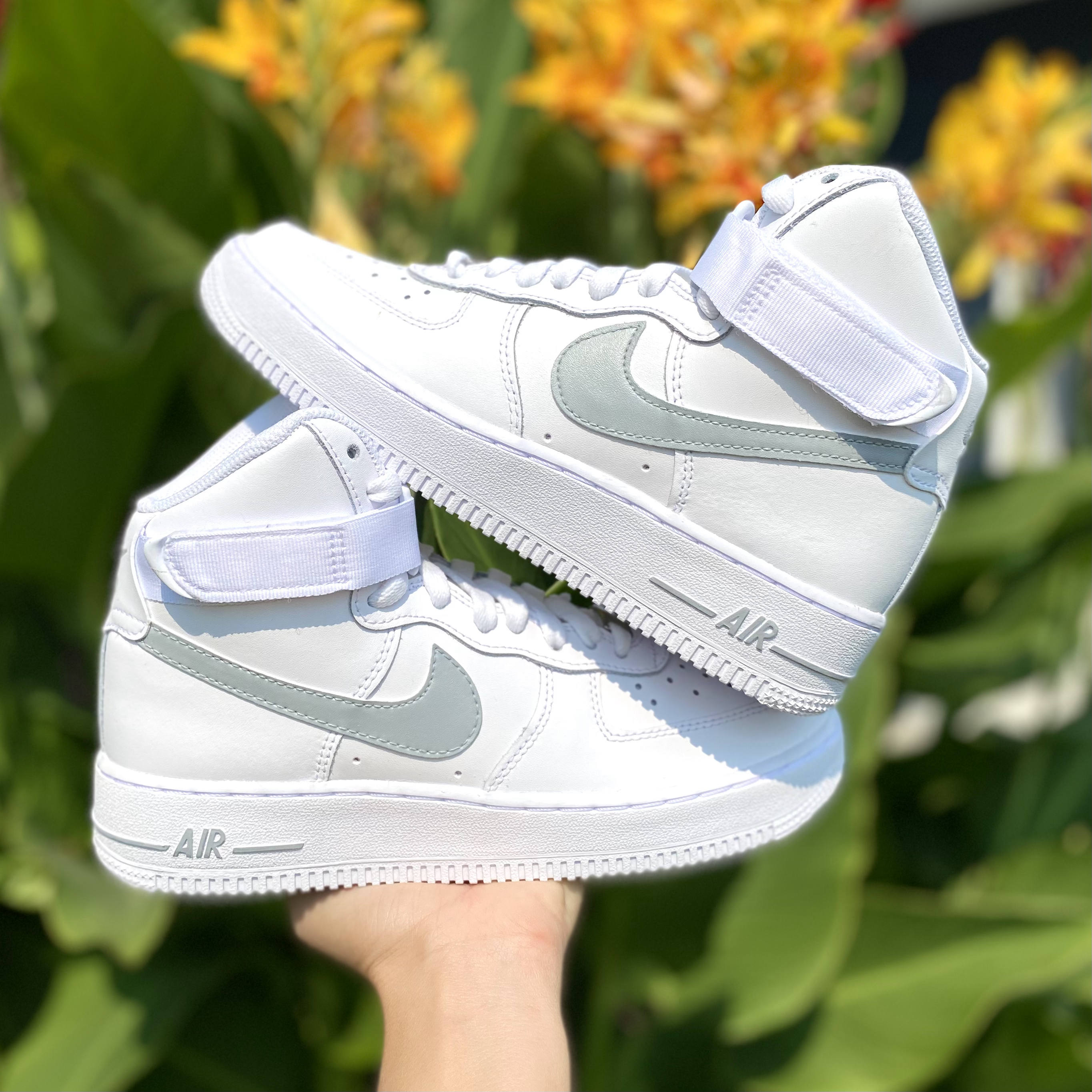 Light Gray Custom Air Force 1 - Hand Painted AF1 - Custom Forces