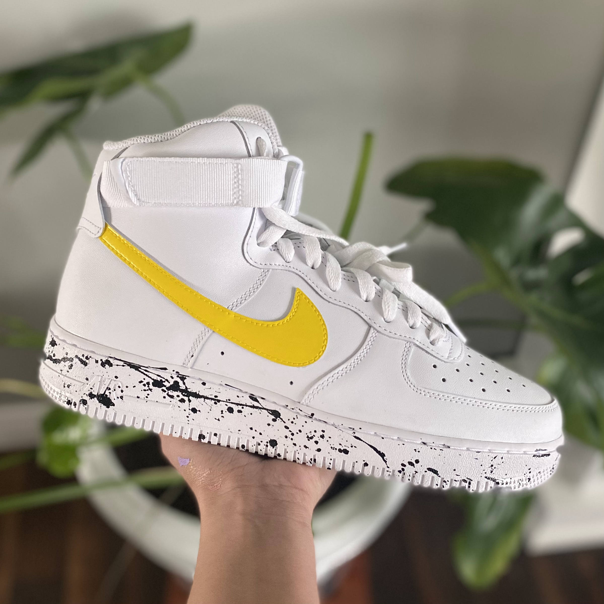 Yellow Swoosh Check with Black Splatter Sole Custom Air Force 1