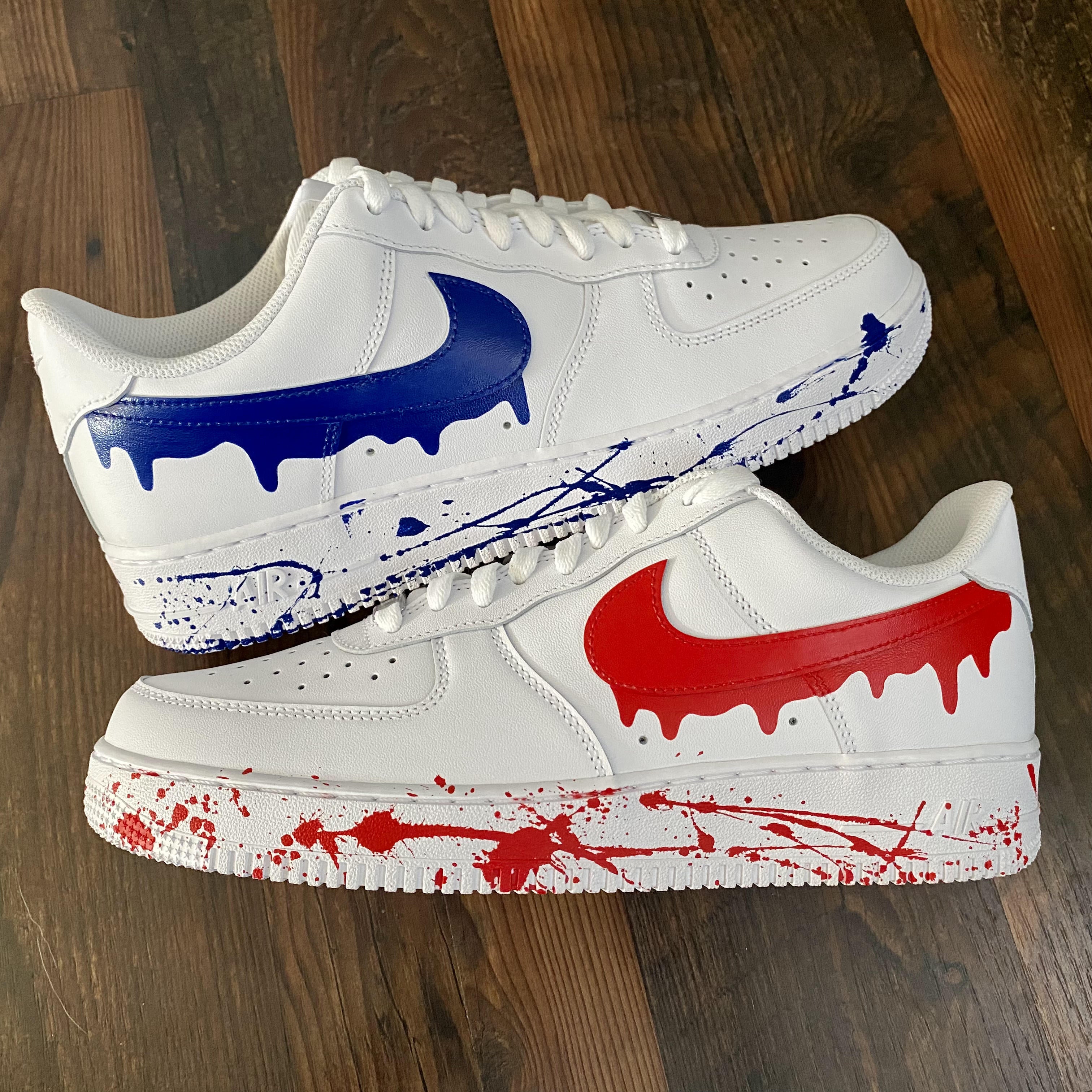 Nike Air Force 1 Low Custom splatter paint shoes (White,Red)