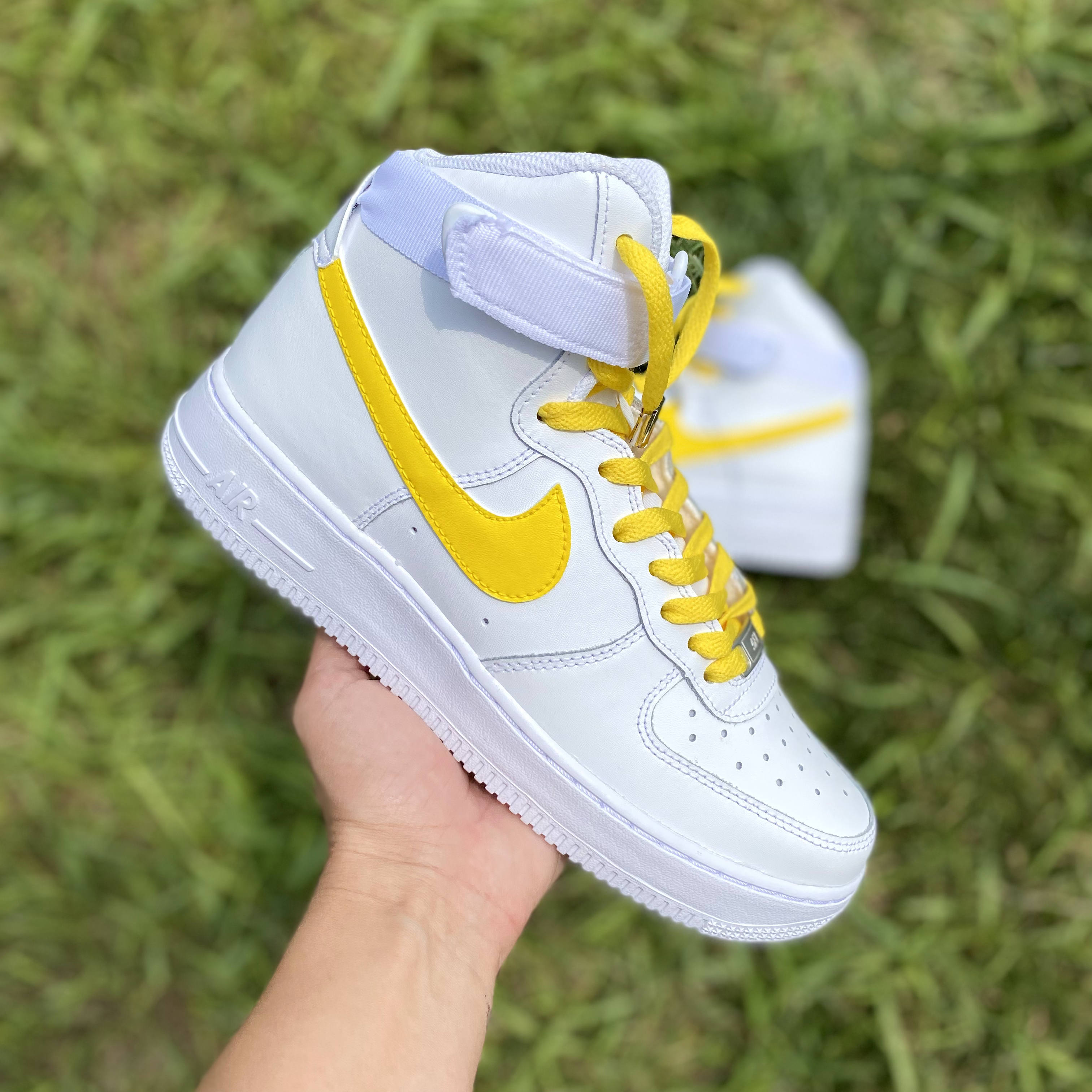 Yellow Swoosh Check Custom Air Force 1 - Hand Painted AF1 - Custom