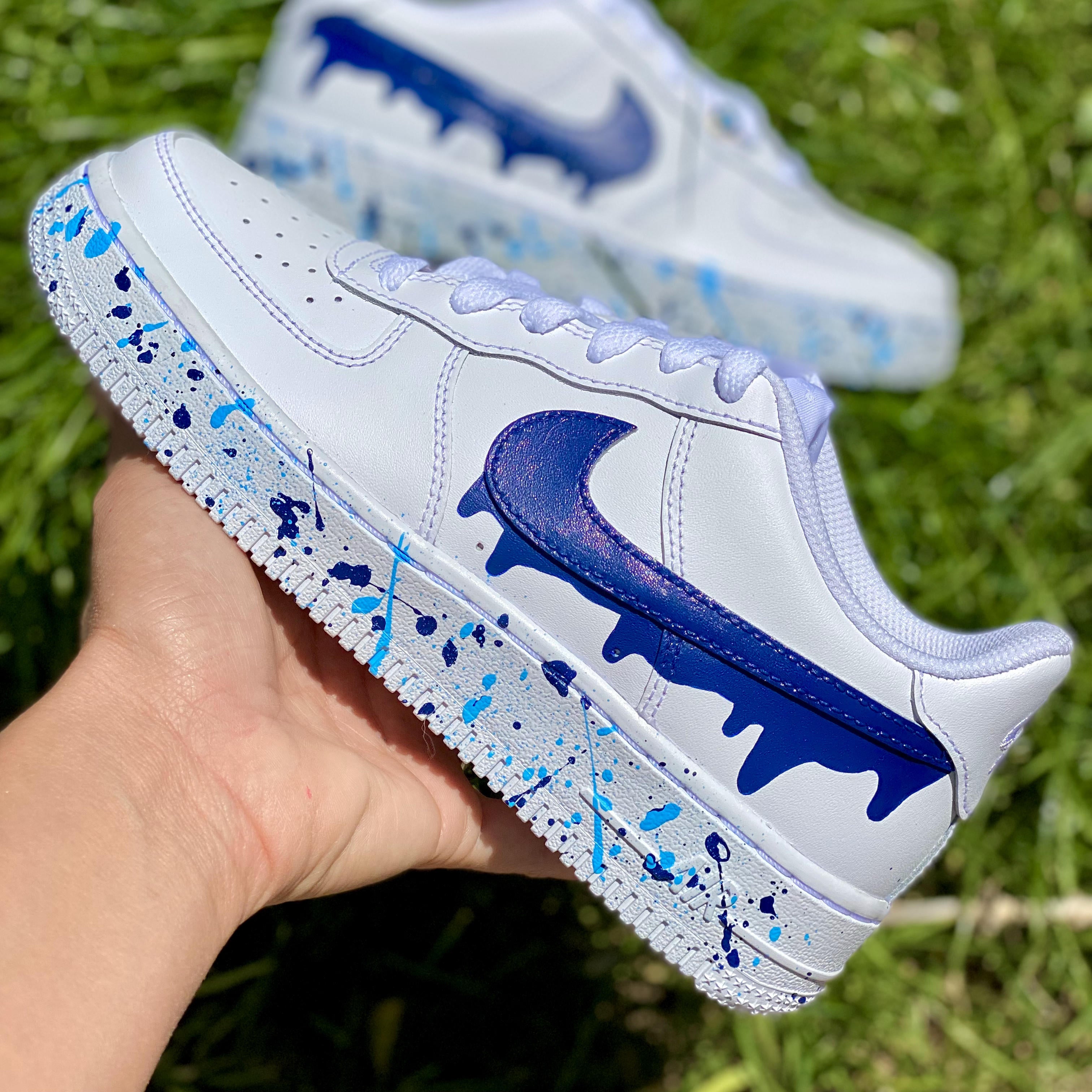 Custom Nike Air Force 1 - blue swoosh drip
