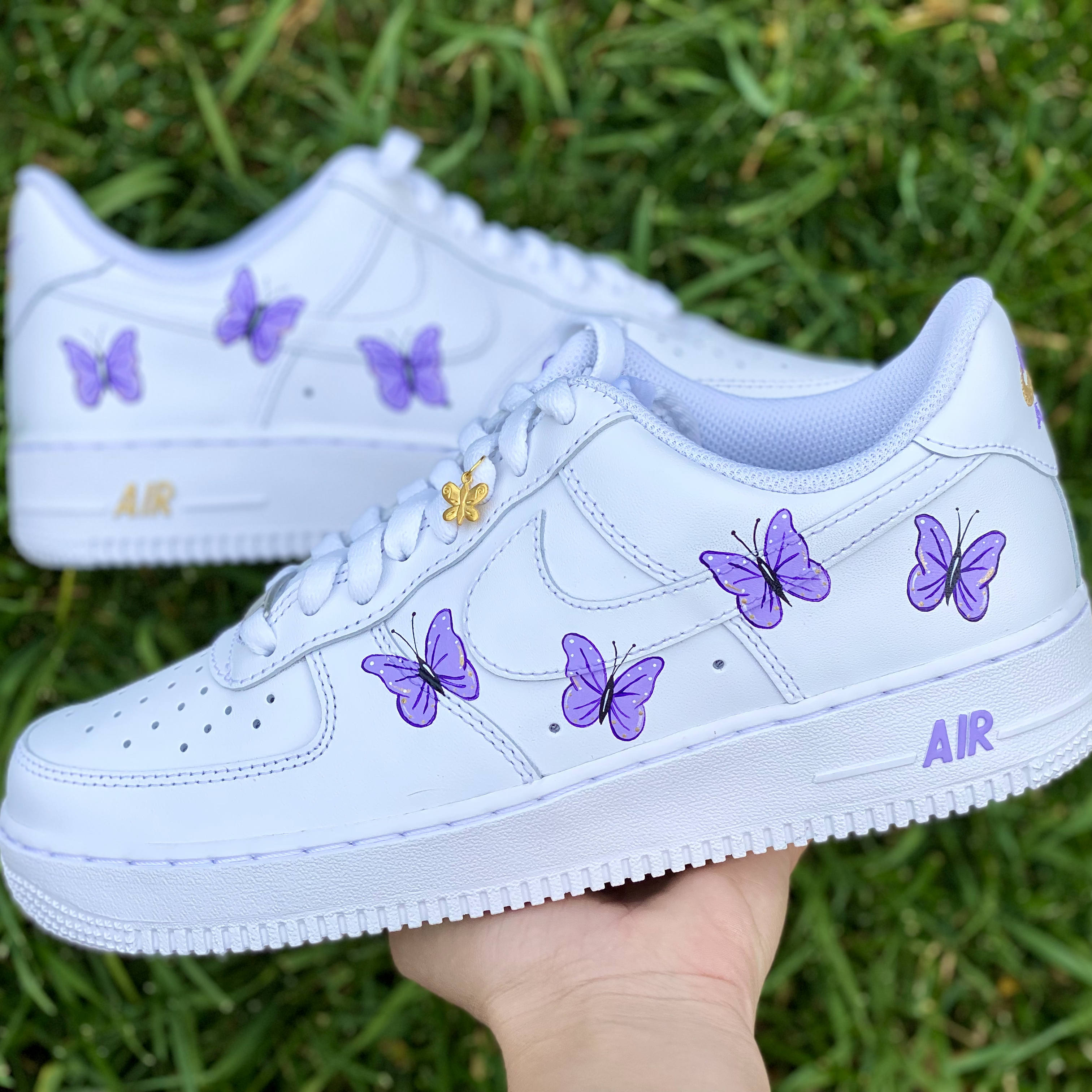 Nike Air Force 1 Custom Low Purple Lilac Blue Butterfly White Shoes Women  Kids