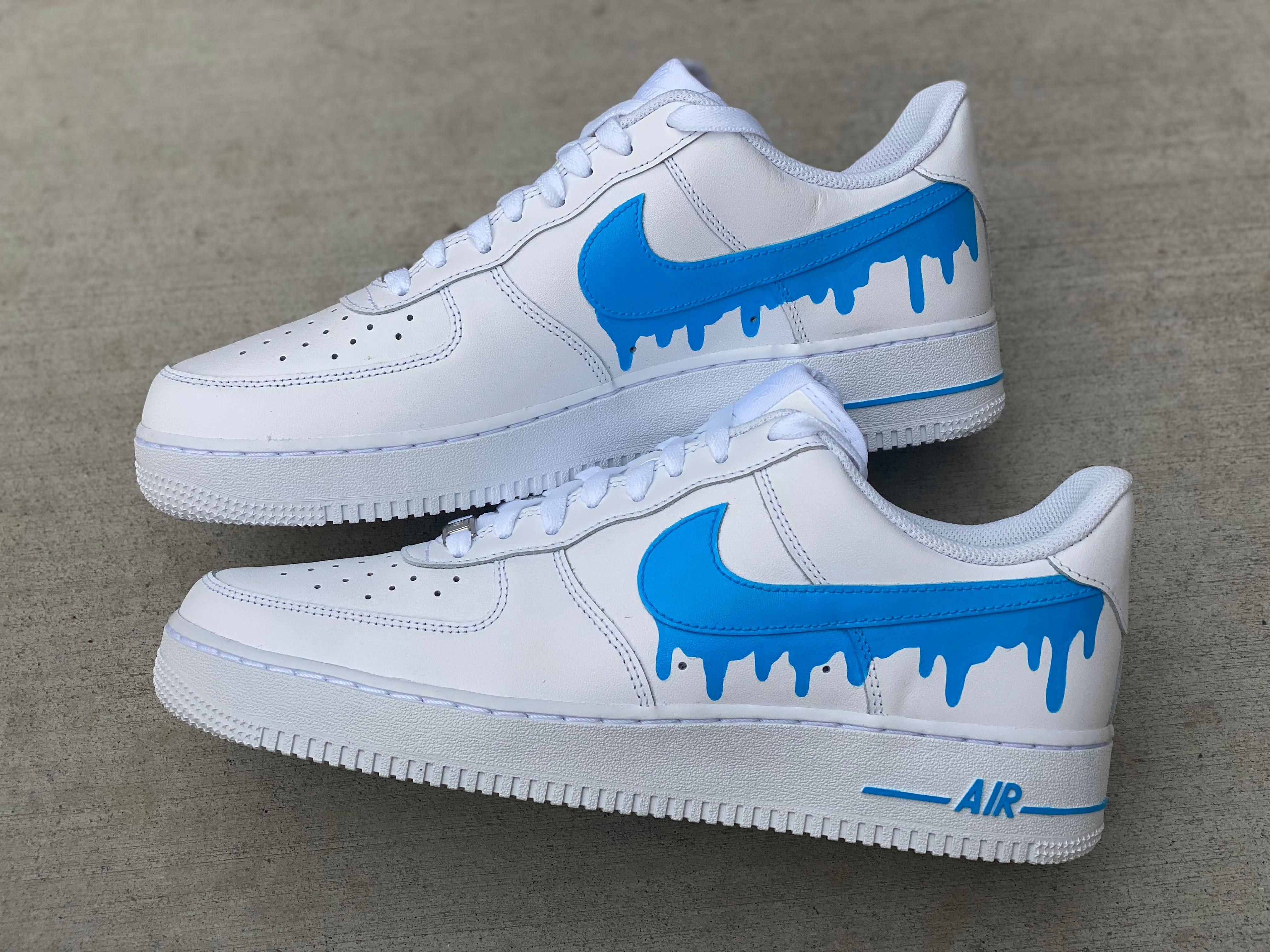 Light Blue Drip with Back Tab Custom Air Force 1 - Hand Painted