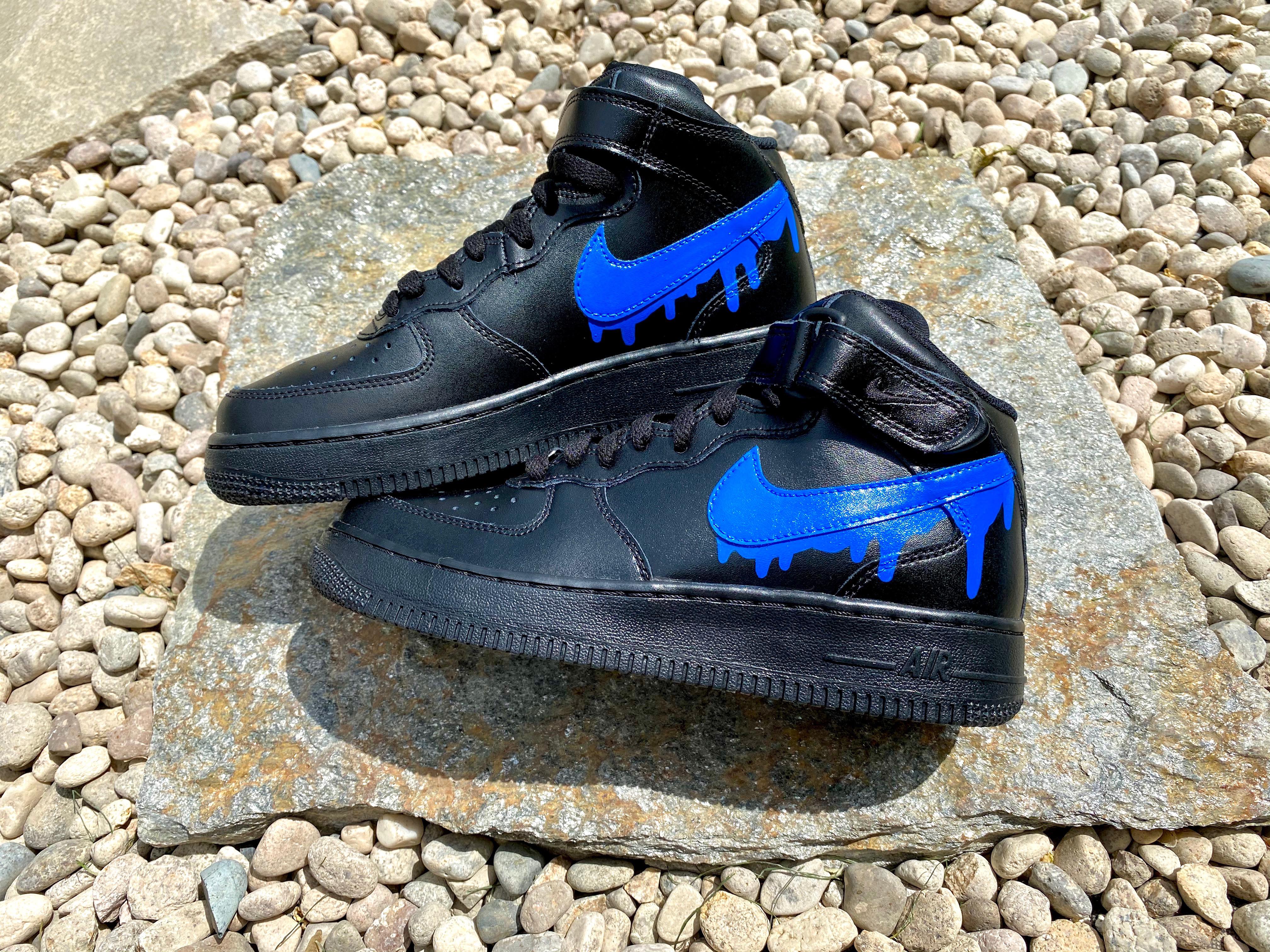 Black Air Force 1 with Blue Drip Custom Air Force 1 - Hand Painted