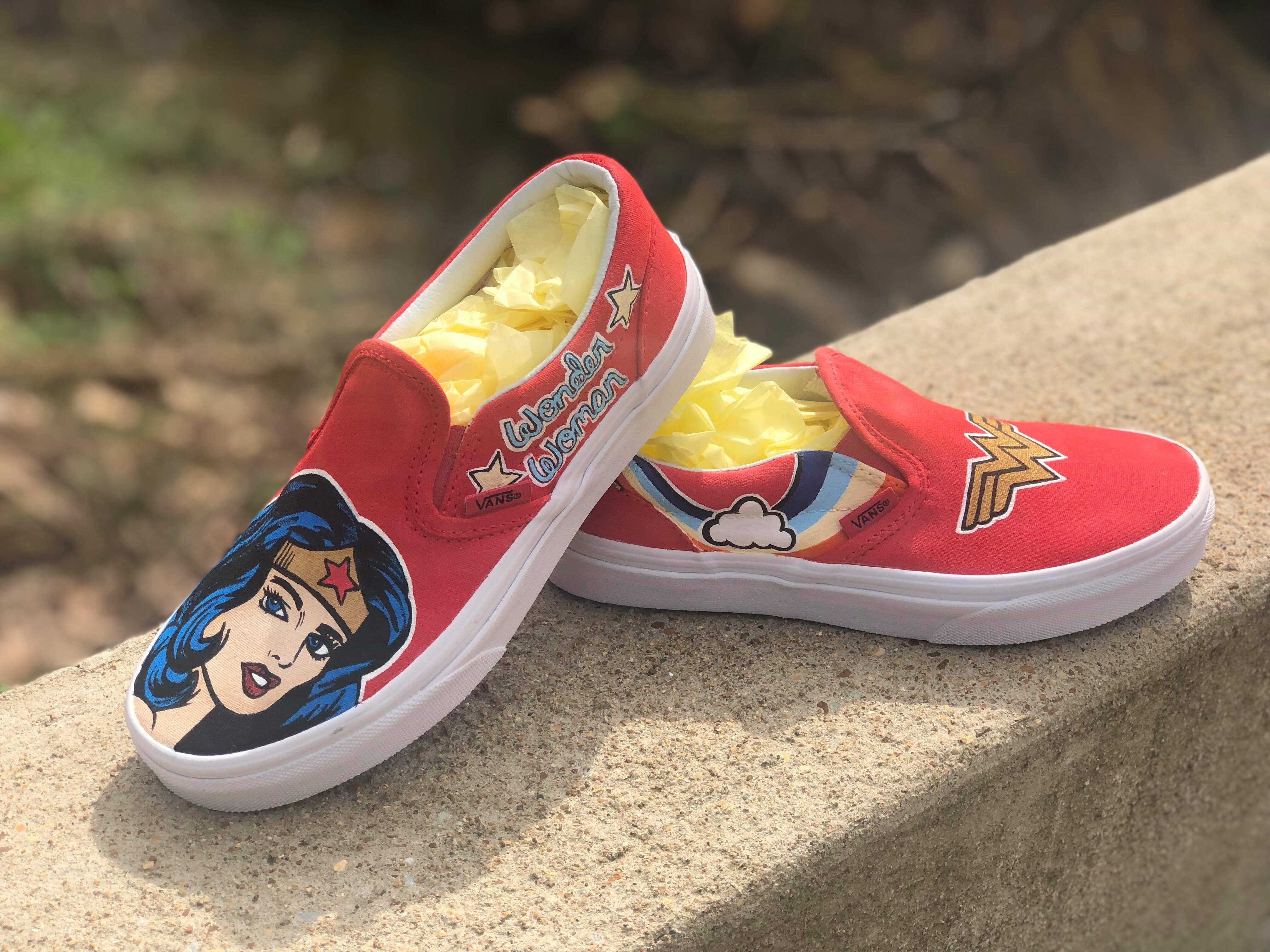 Wonder Woman - Custom Painted Vans - Vans Slip-On - Vans Tie Custom Pa –  Merakicks