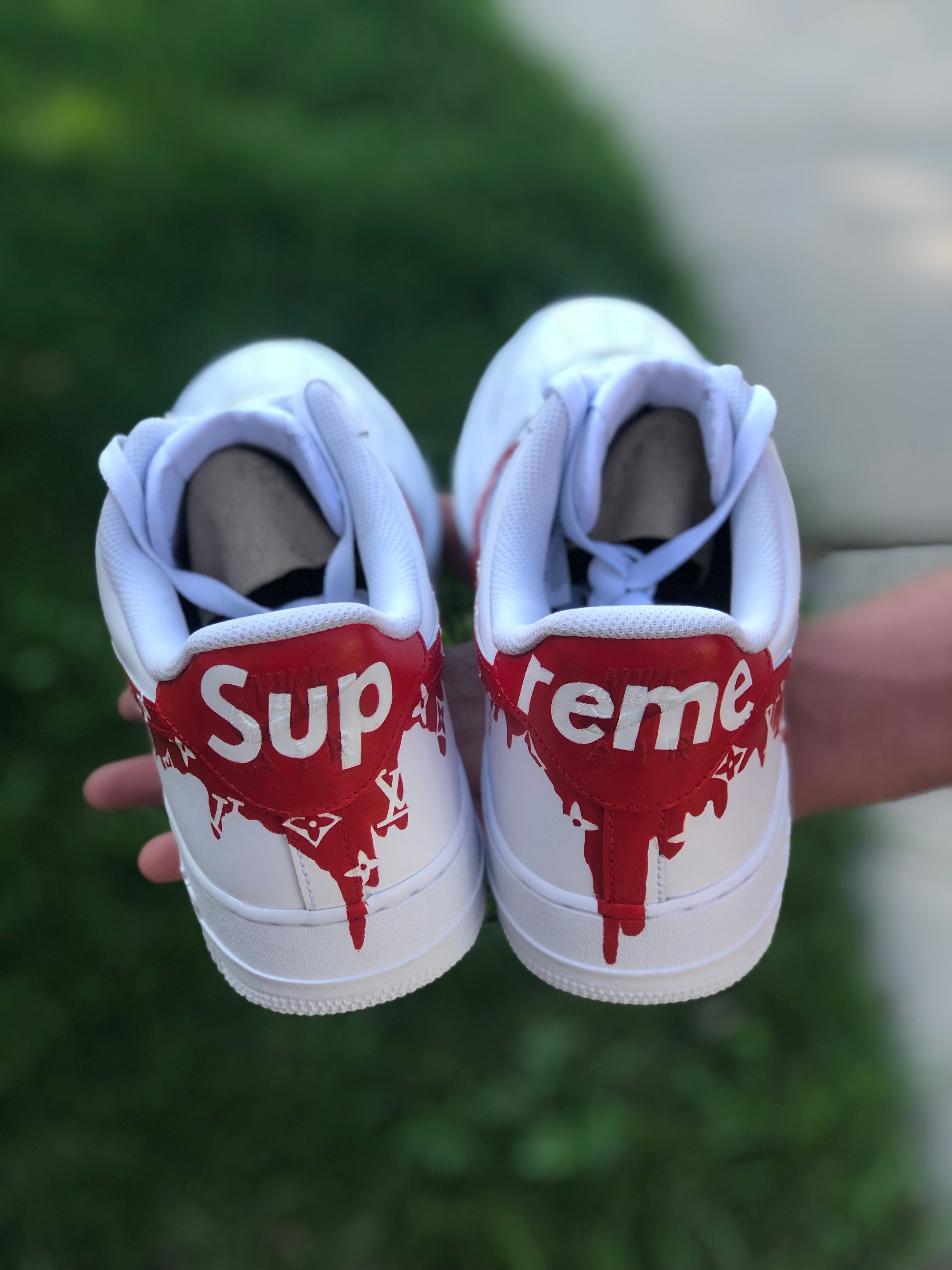 Red Supreme LV Inspired - Custom Air Force 1 - Hand Painted AF1