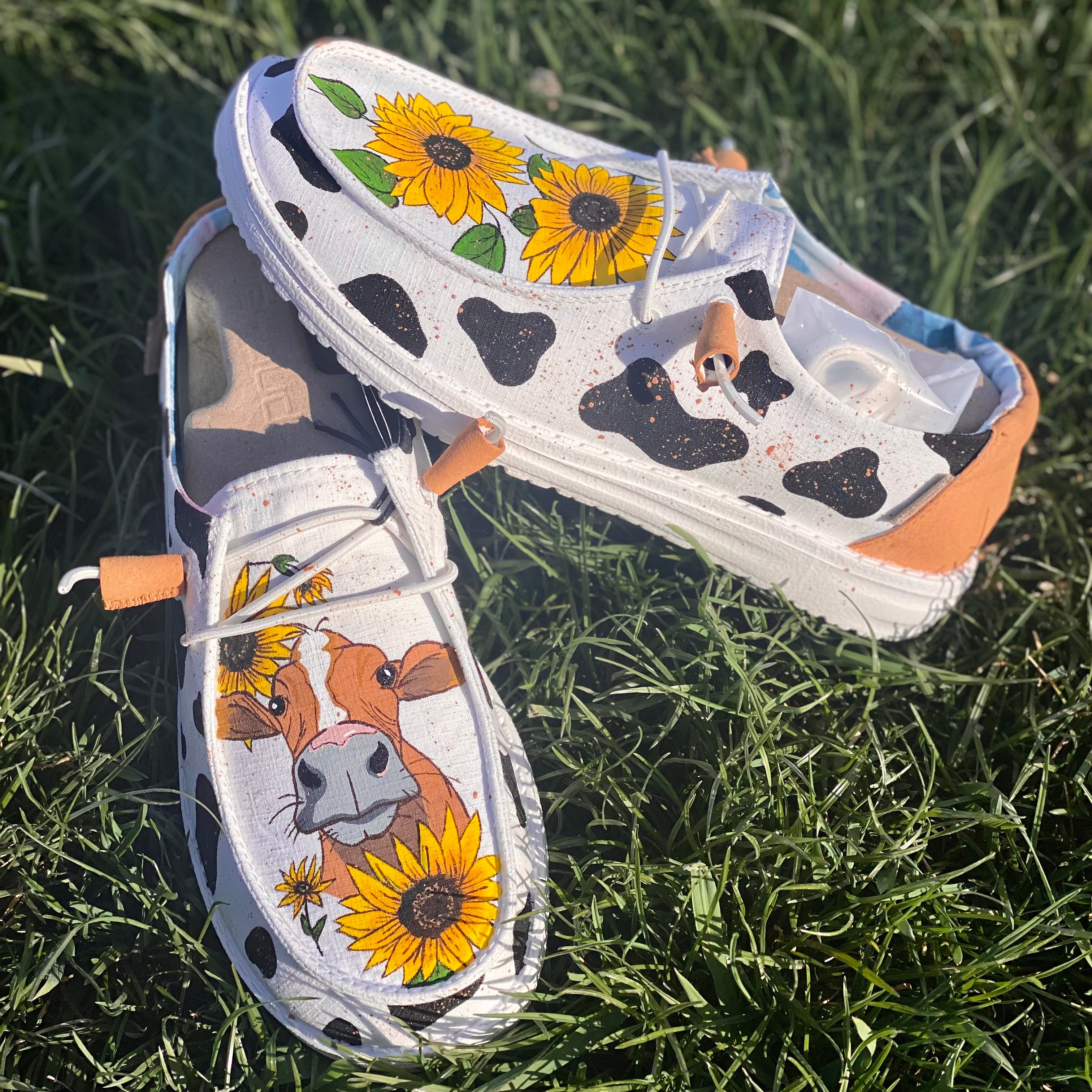Cow Theme with Sunflower - Custom Hey Dude- Hand Painted Hey Dudes – Merakicks