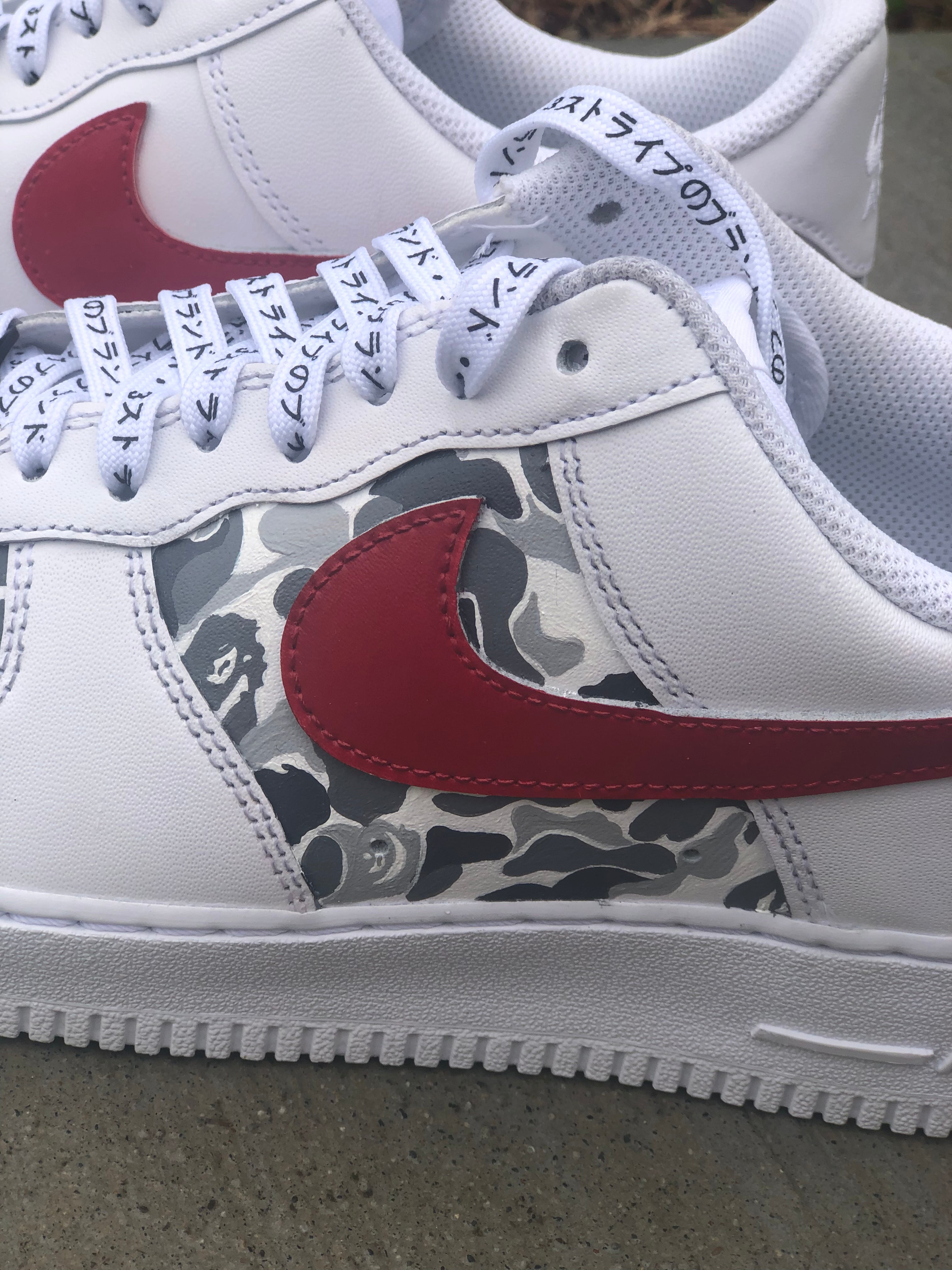 Nike Air Force 1 Low White Custom paint shoes (Red/Red laces)