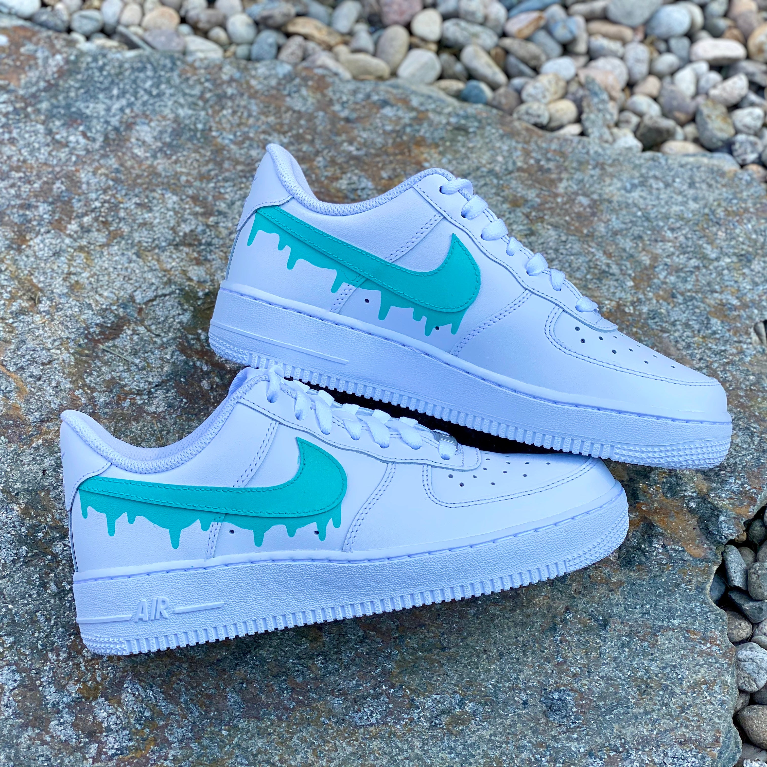 Dripping Blue Custom Air Force 1 Sneakers with Butterflies. Low, Mid &  High top