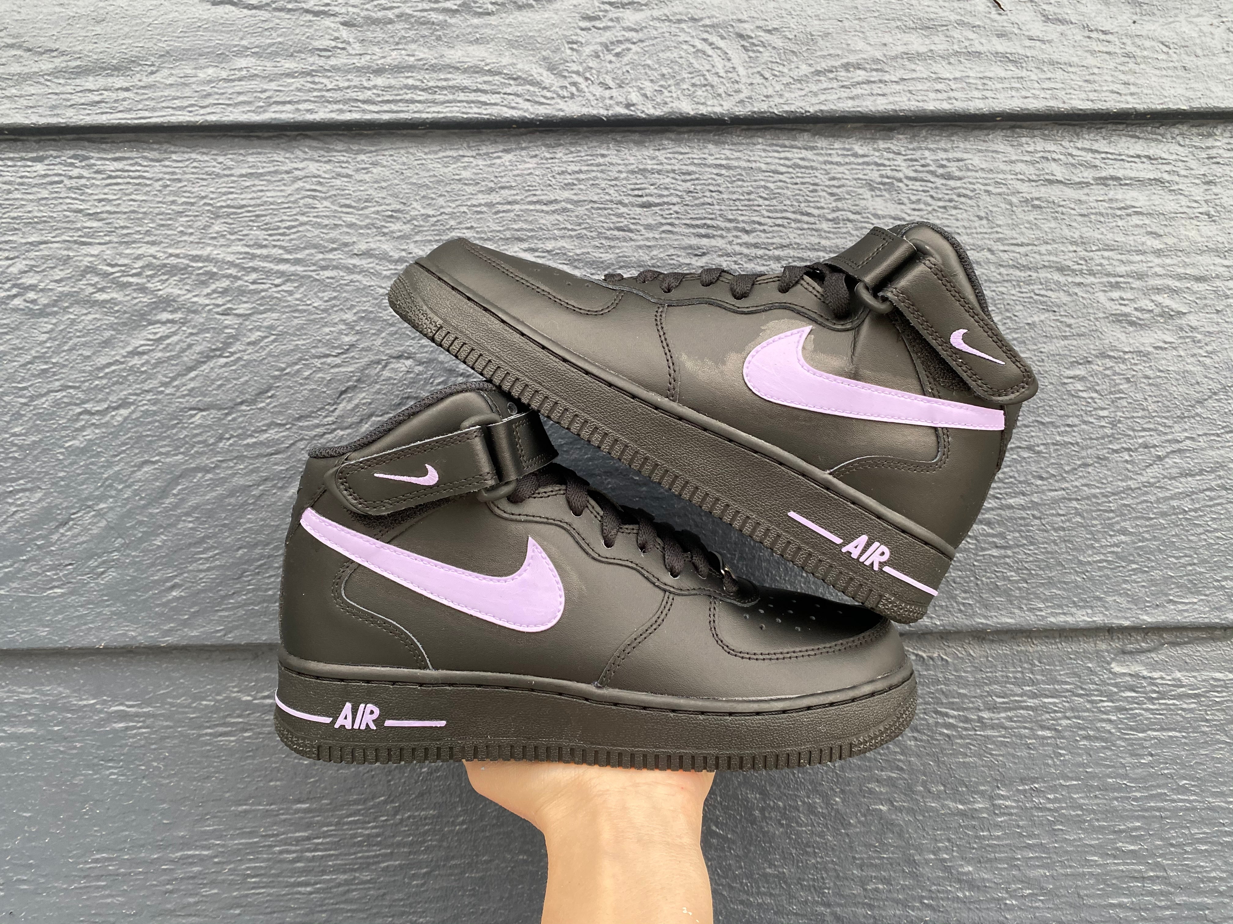 Black and Lavender Light Purple Check Swoosh Custom Air Force 1