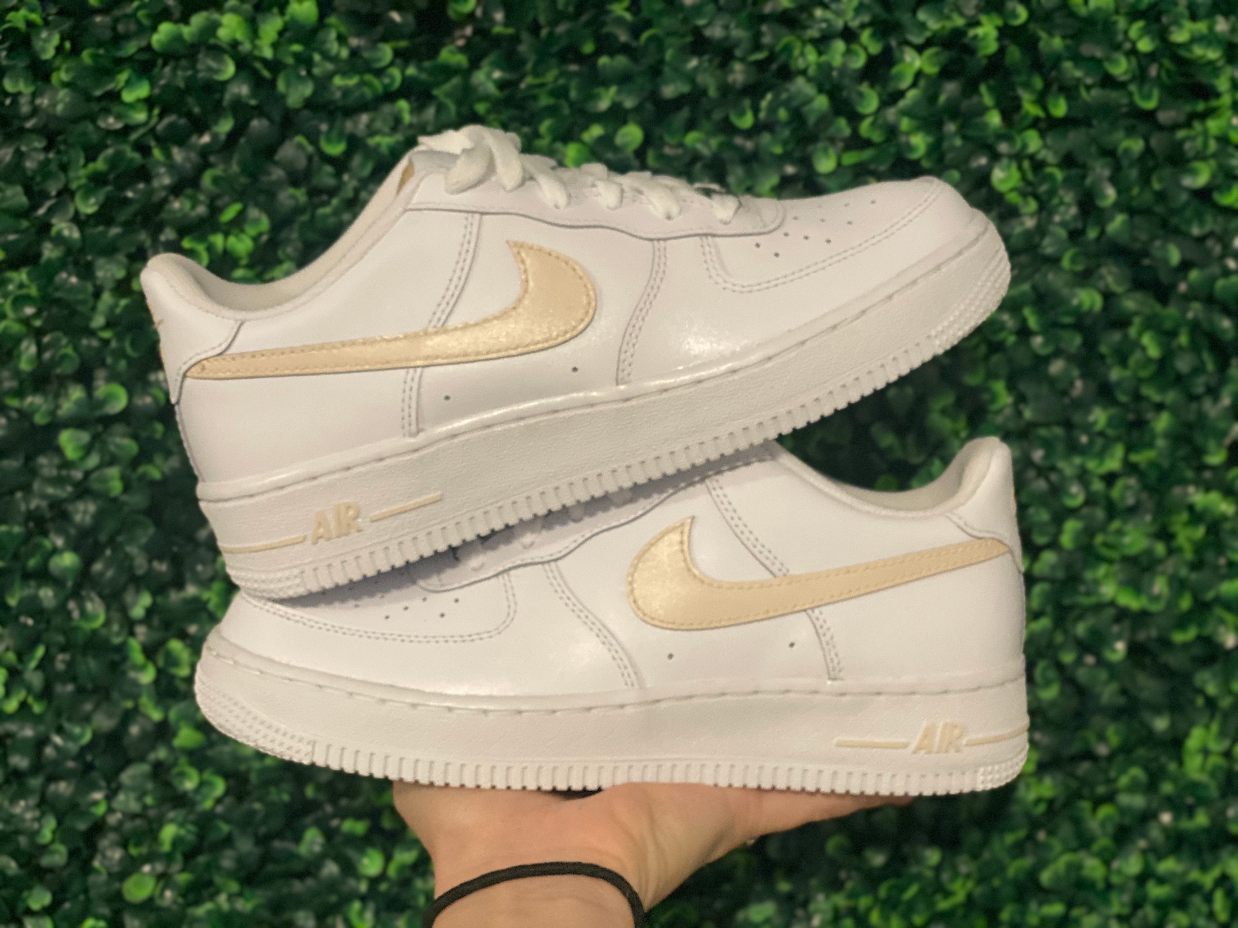 Light Beige Tan Swoosh Check Custom Air Force 1 - Hand Painted AF1 ...