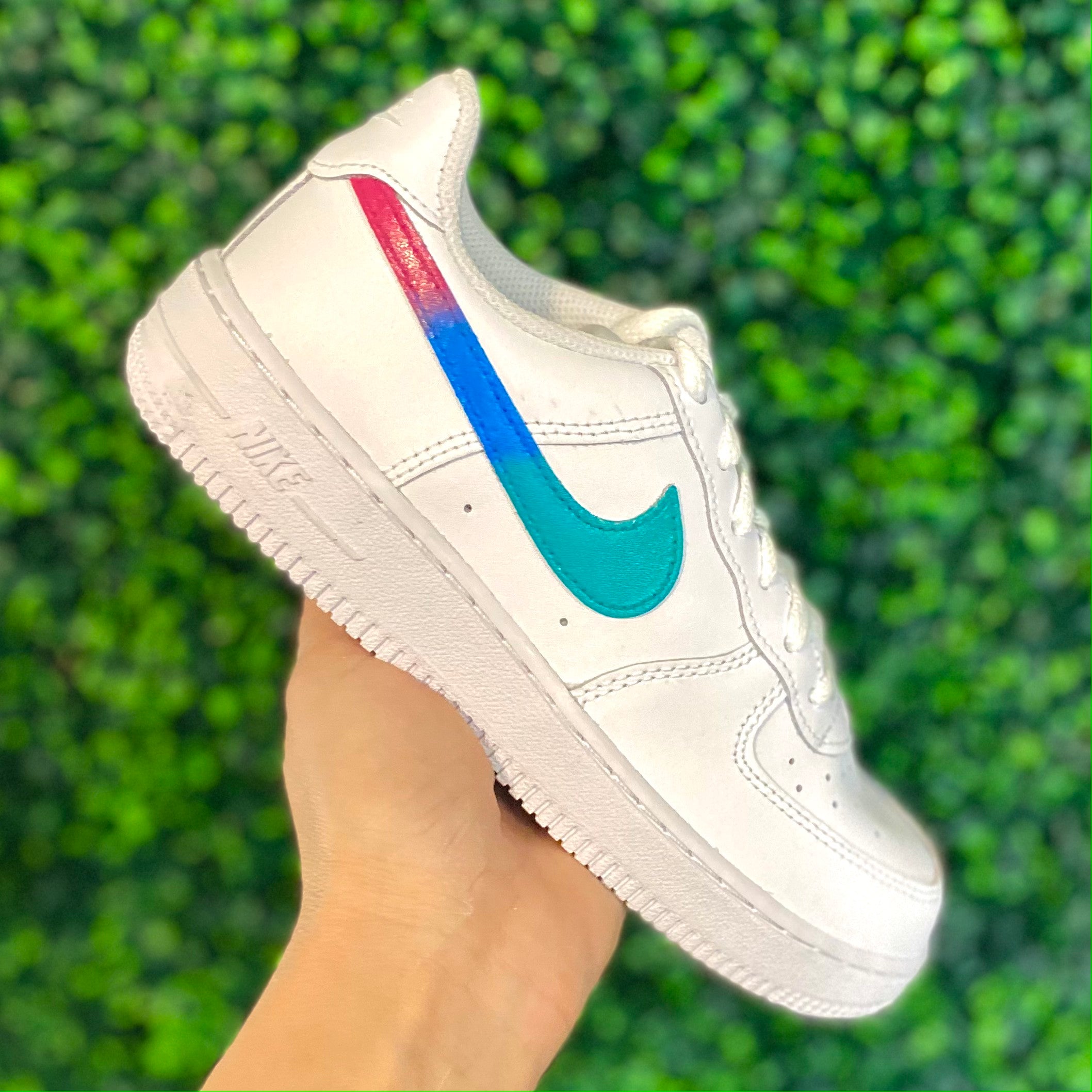 Pink Blue Green Ombre Swoosh Custom Air Force 1 - Hand Painted AF1