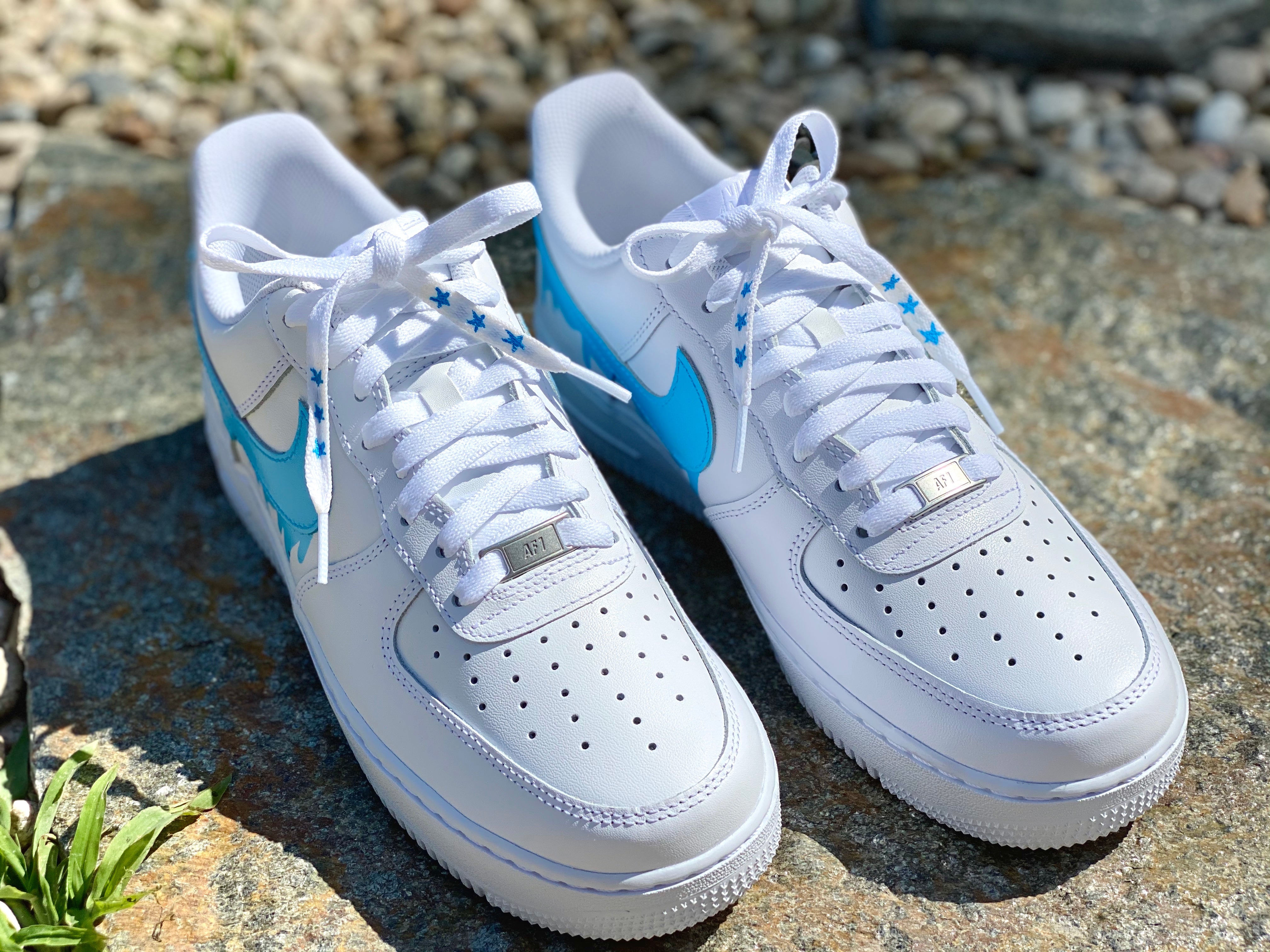 Light Blue Drip with Back Tab Custom Air Force 1 - Hand Painted
