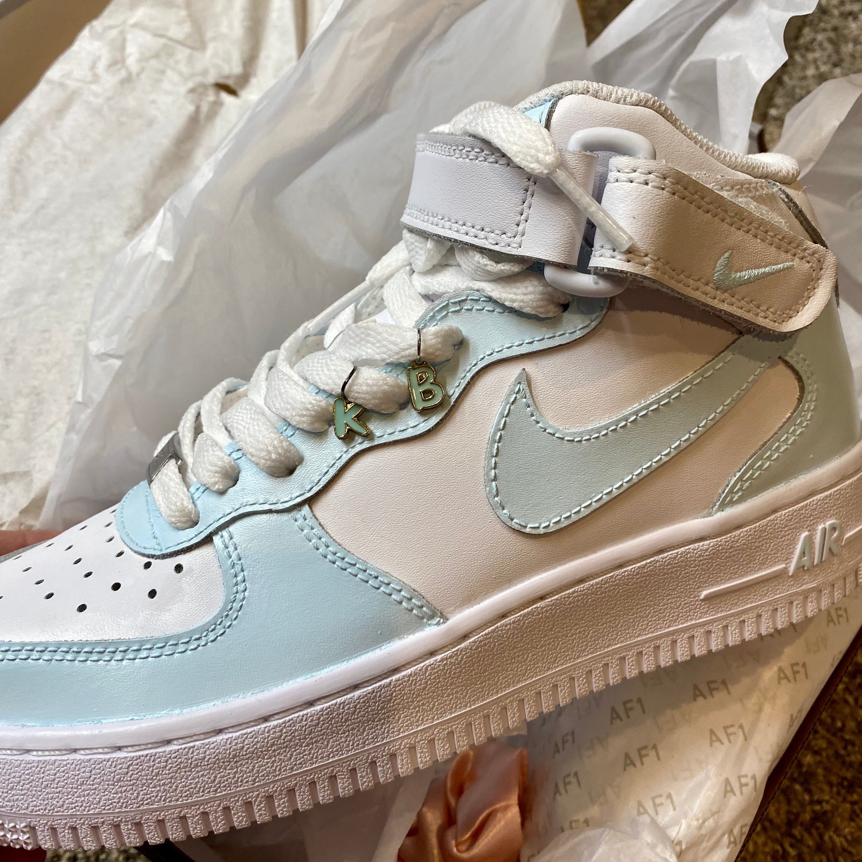 Custom Nike Air Force 1 Mid Baby Blue , Women Custom Sneaker