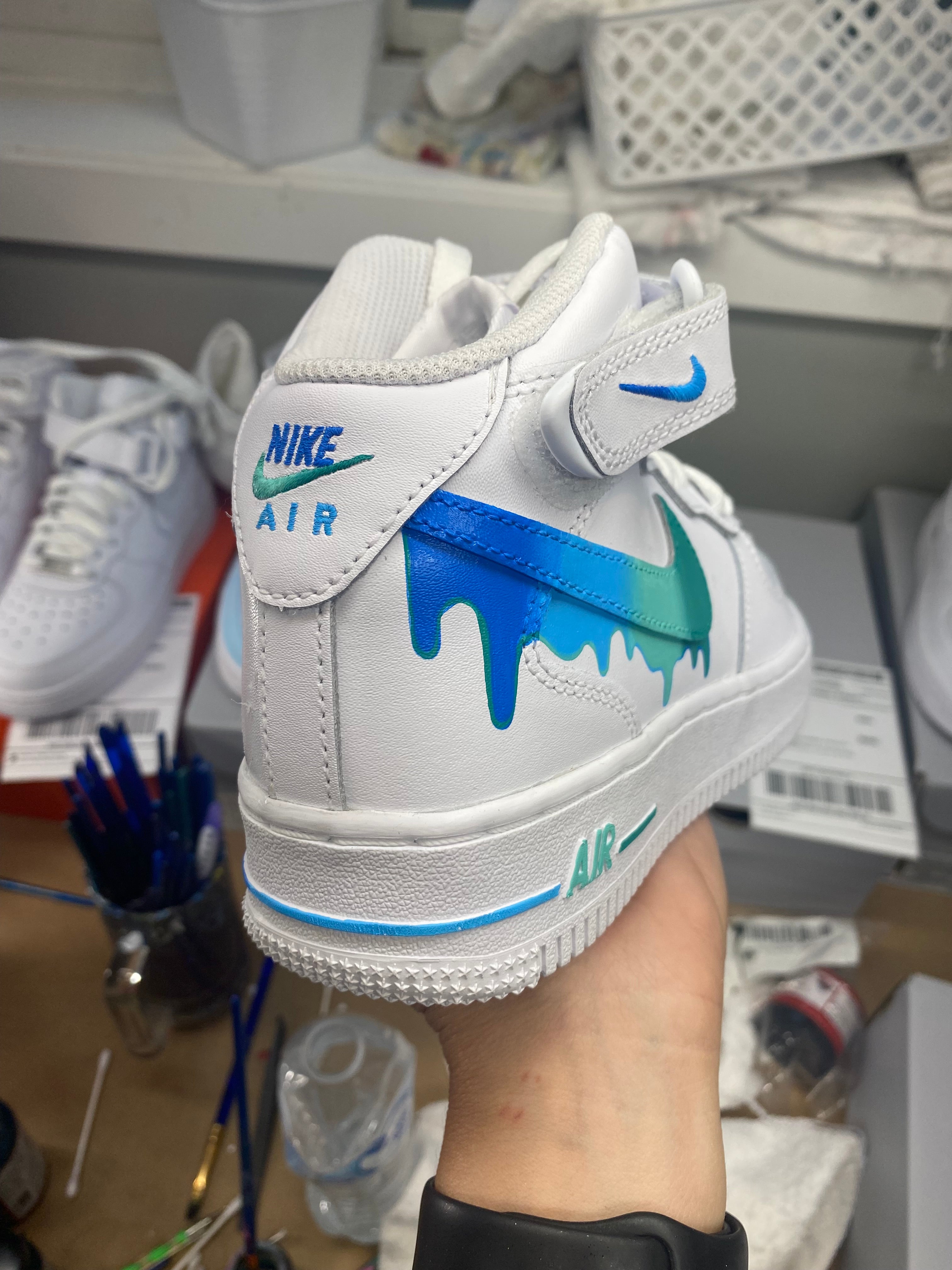 Custom Nike Air Force 1 Shoes Blue Drip