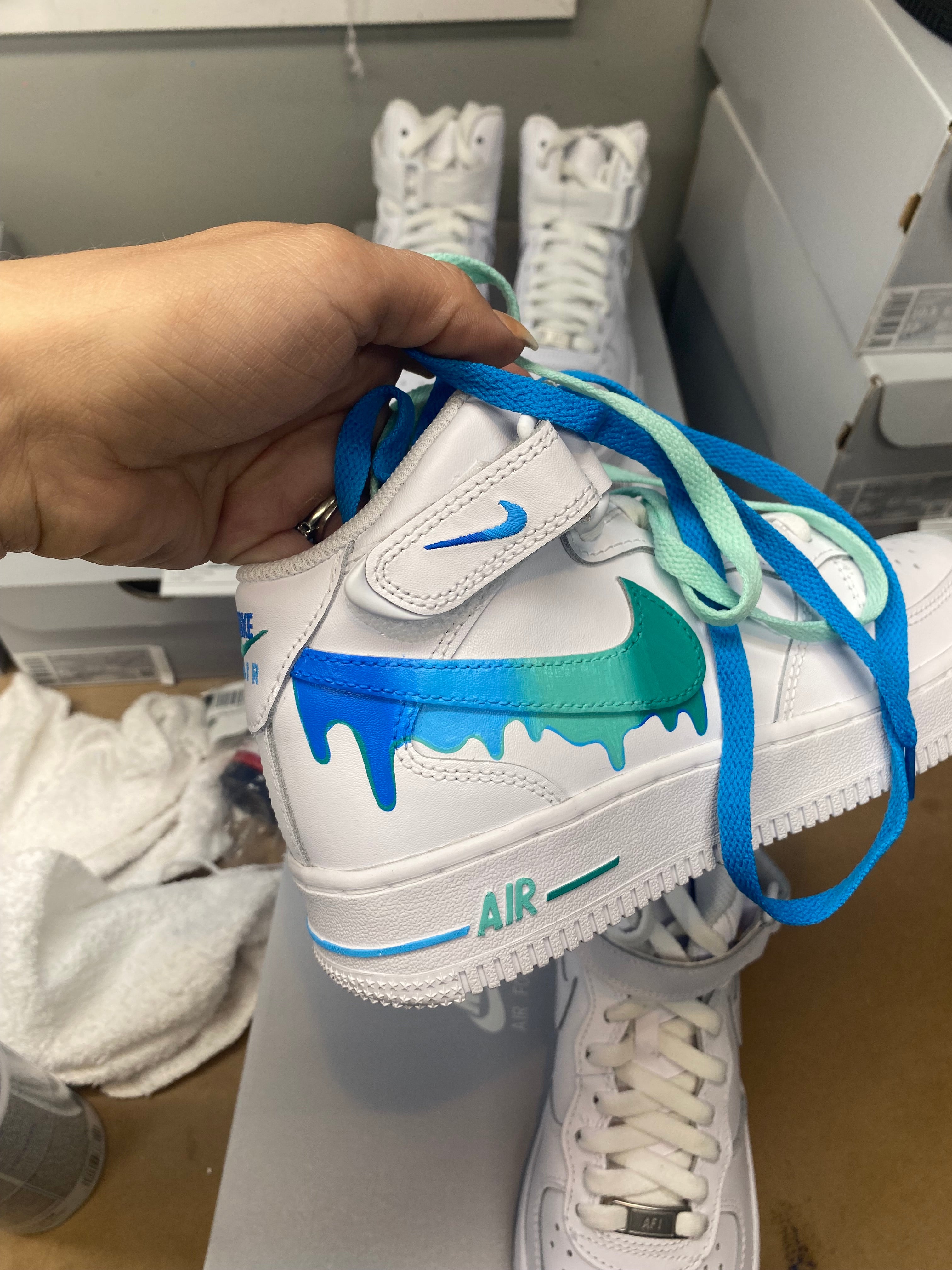 Blue Drip Custom Air Force 1 - Hand Painted AF1 - Custom Forces