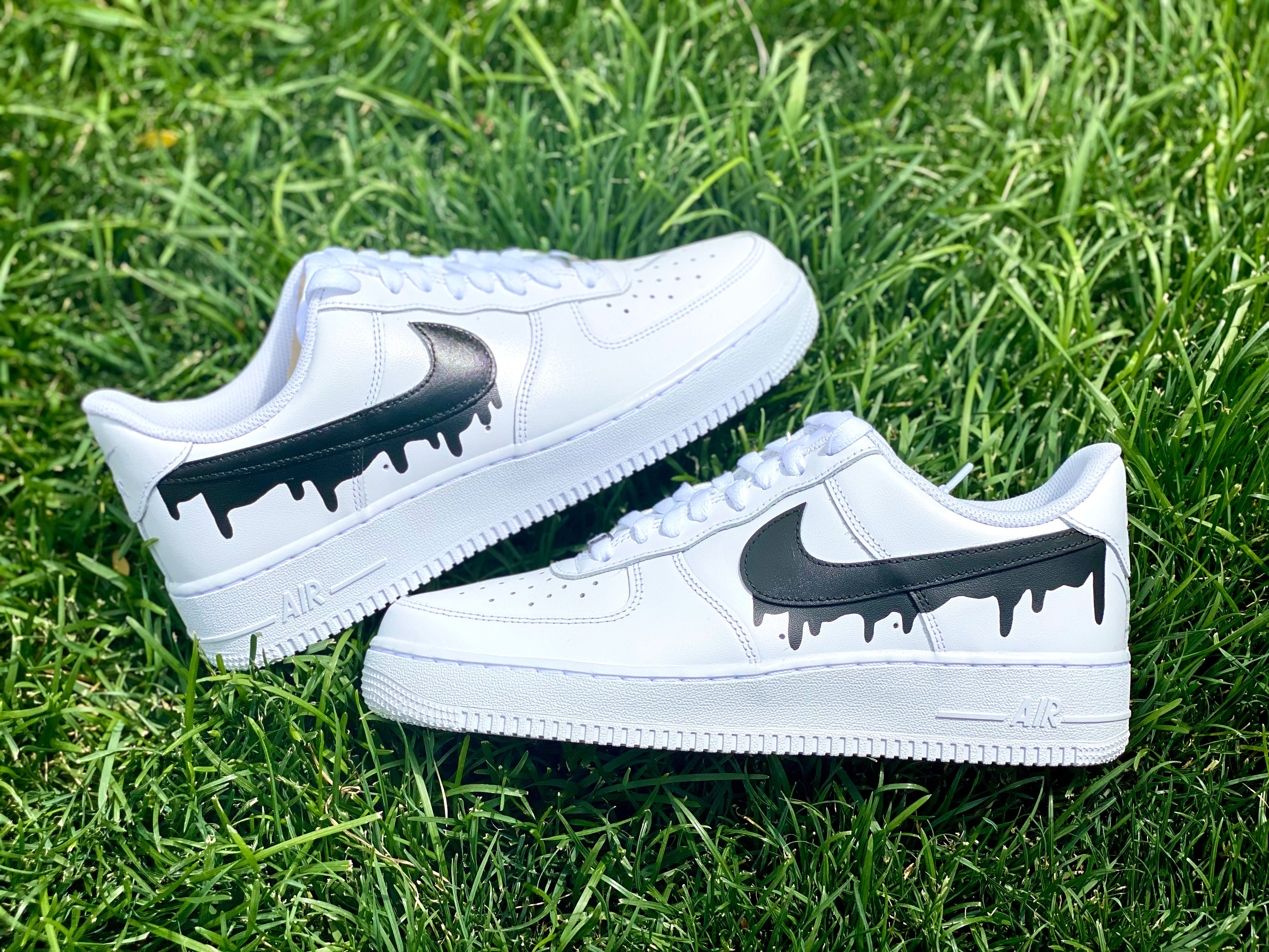 Nike Air Force 1 Black Drip Swoosh Custom Sneakers Hand 