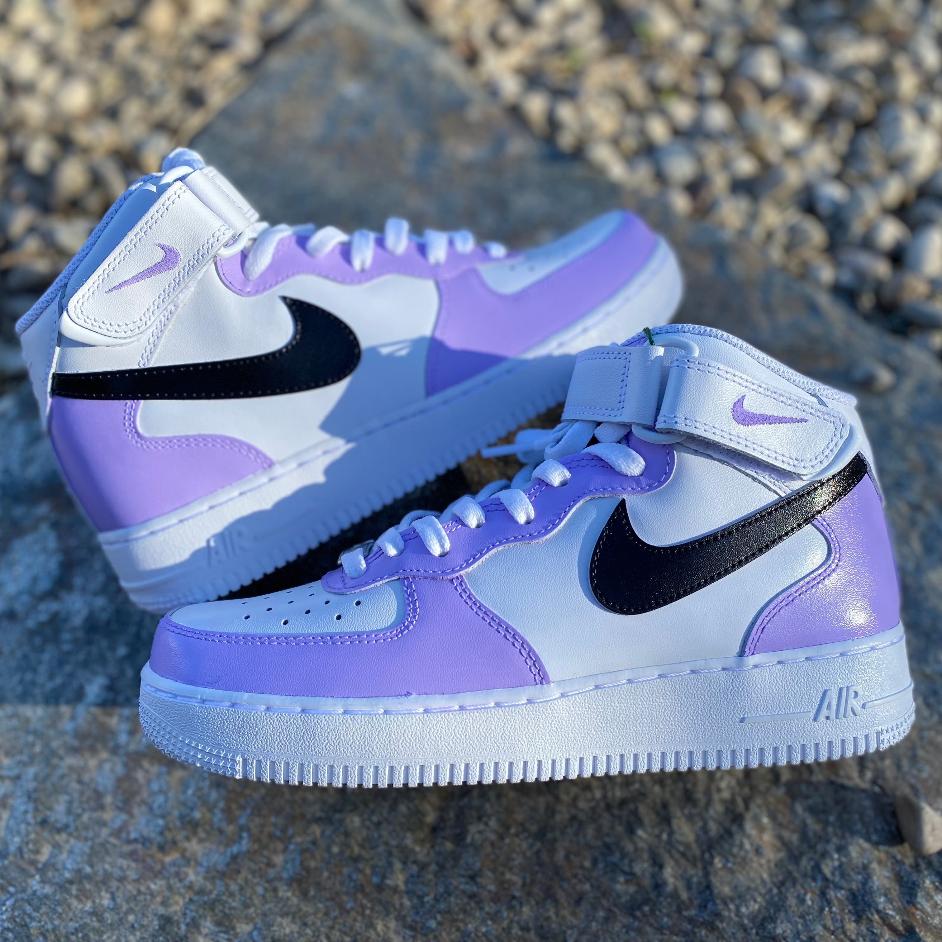 Nike Air Force 1 Custom Sneakers Mid Two Tone Lilac Purple Lavender White  Shoes