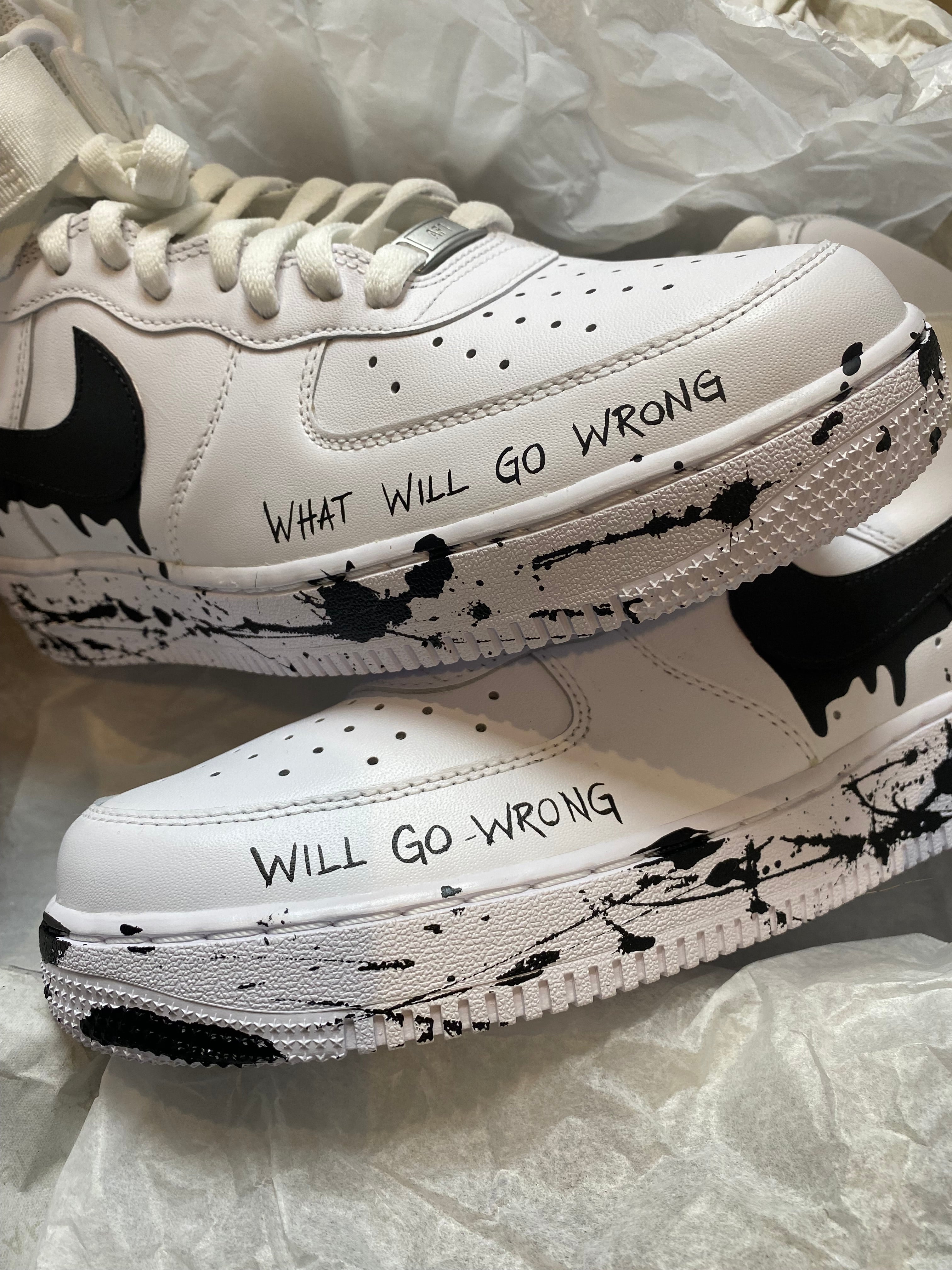 Black Drip and Splatter Paint Black Check Mark Air Force 1scustom Painted  Shoescustom Black and White Air Forces 