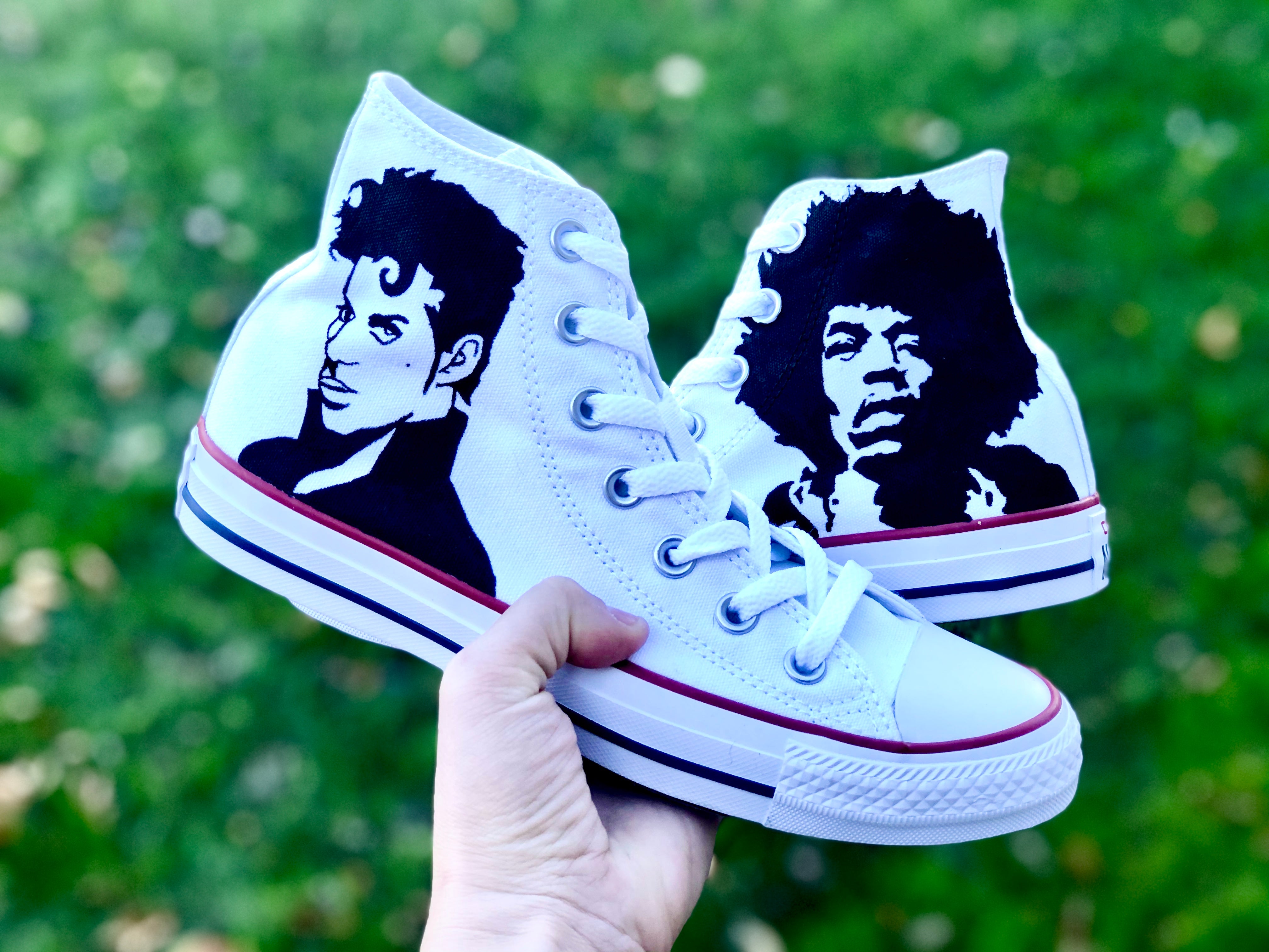 Jeg bærer tøj Er velkendte Blikkenslager Jimi Hendrix and Prince - Music - Custom Converse - Hand Painted Conve –  Merakicks