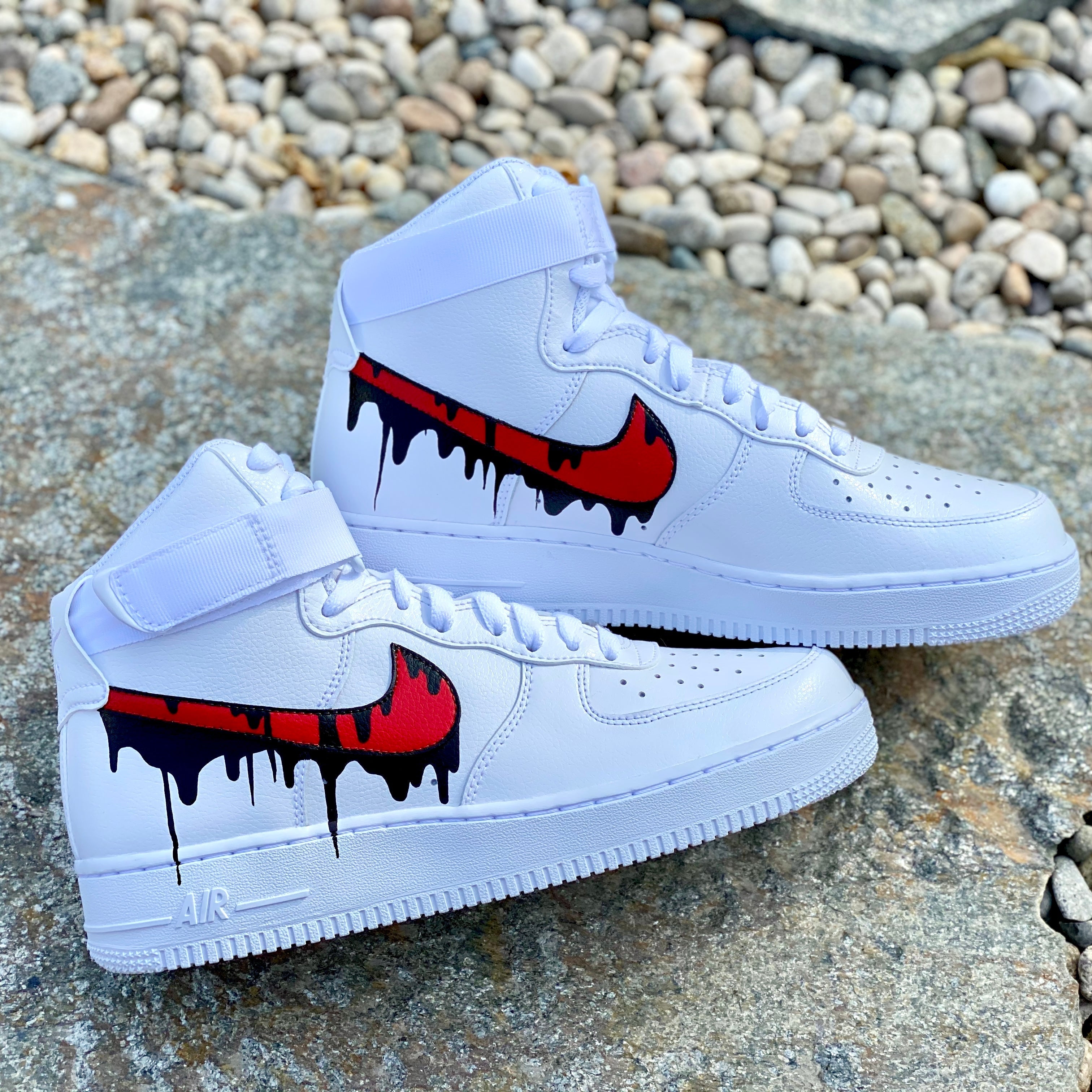 Camo Red and Black Drip Custom Air Force 1 - Hand Painted AF1