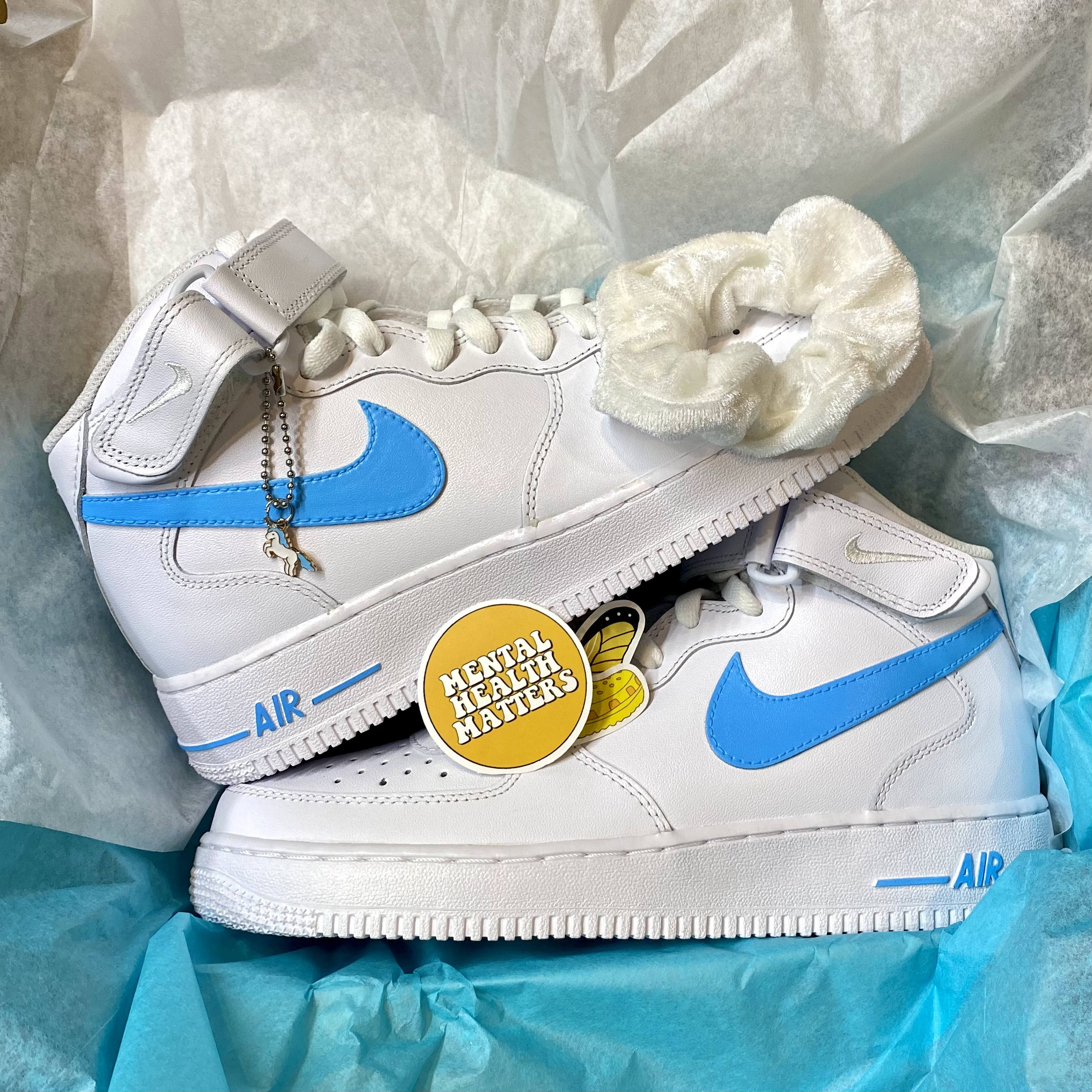 Light Blue Swoosh Check Custom Air Force 1 - Hand Painted AF1