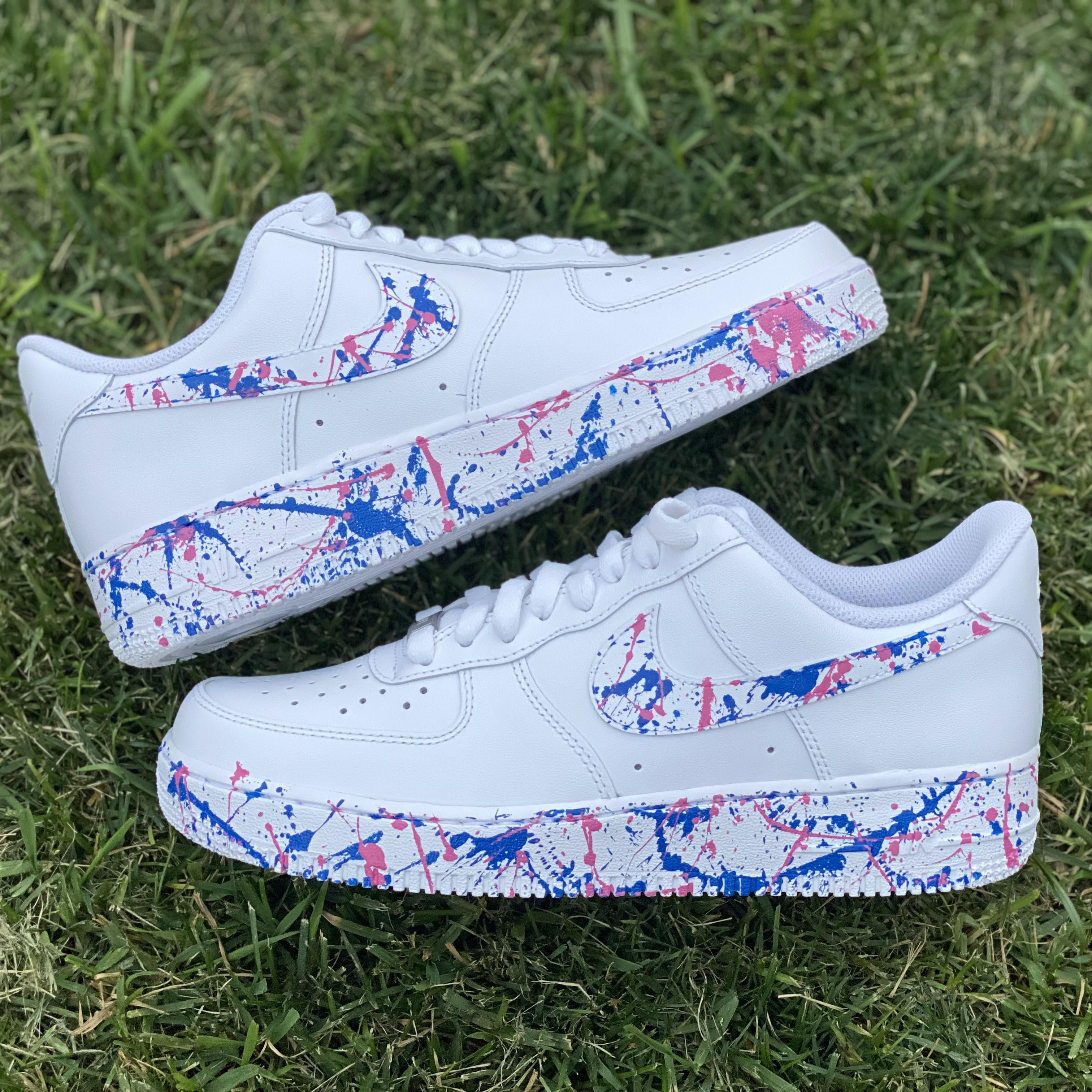 Blue and Pink Splatter Swoosh Toe and Sole - Custom Air Force 1