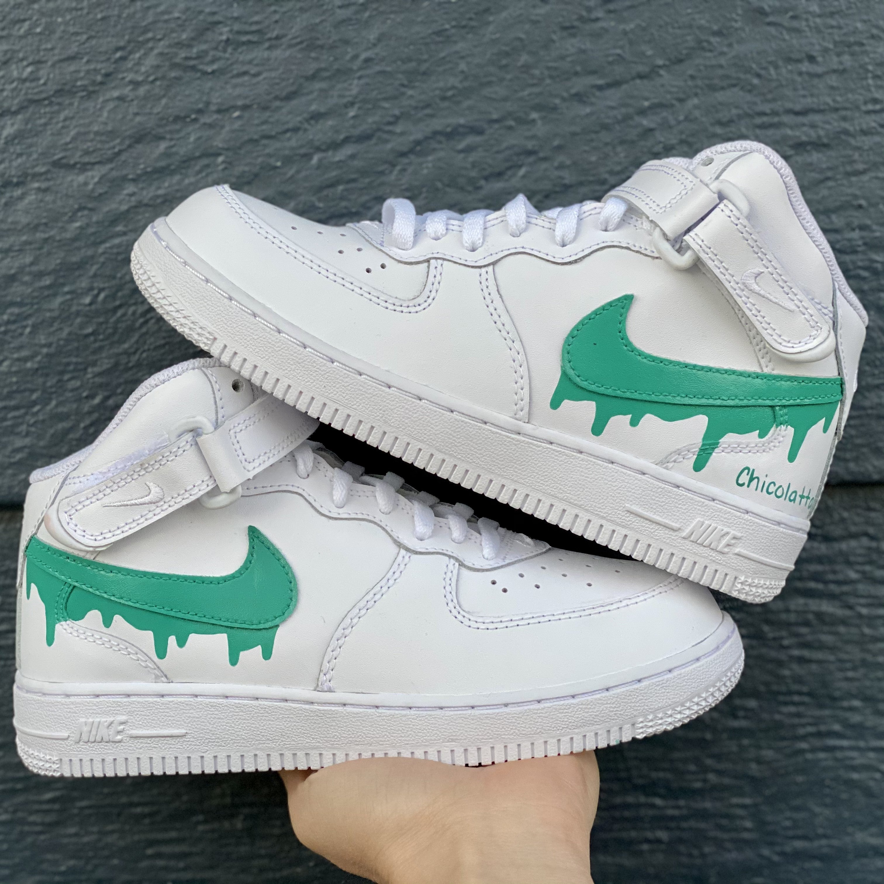 Custom Nike Air Force 1 Painted Sneakers Teal Green Af1 