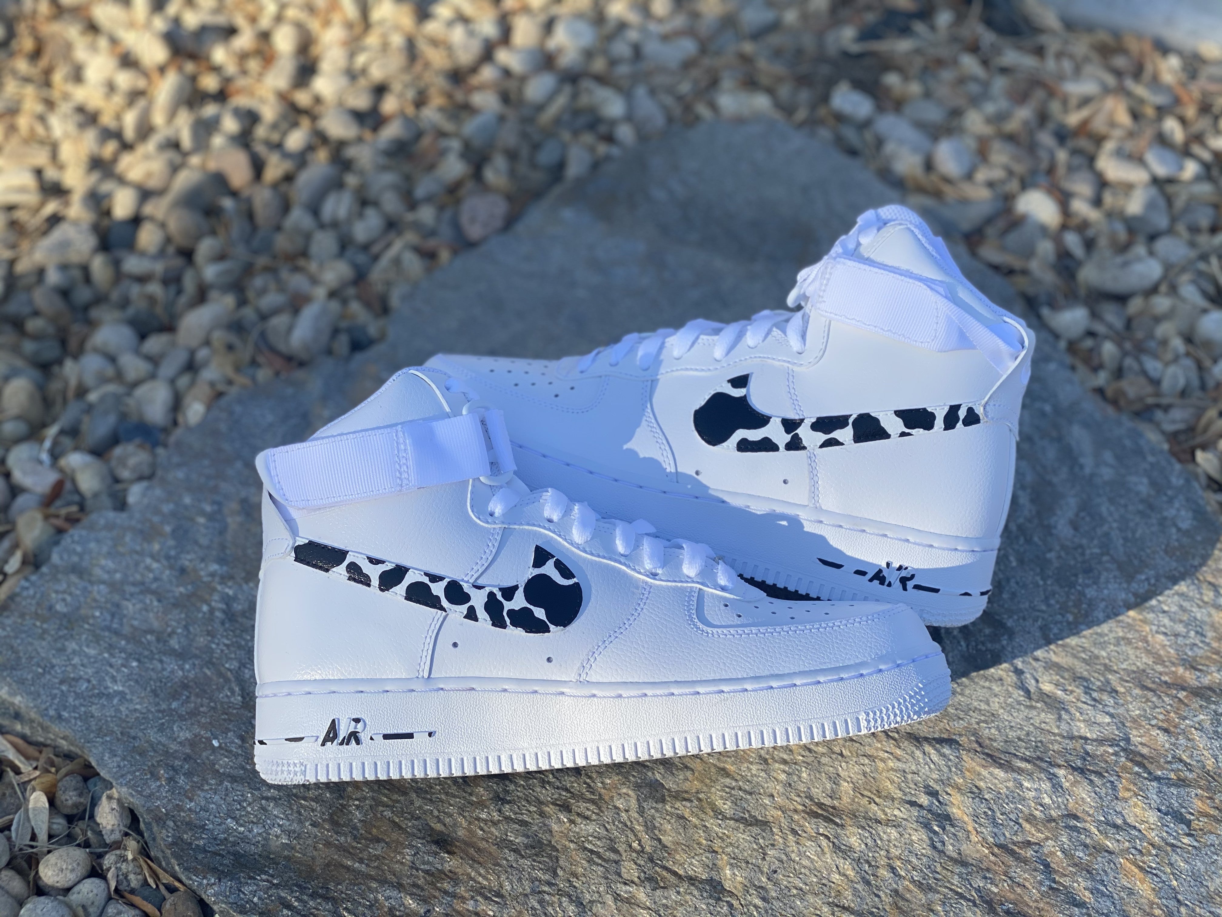 Nike Air Force 1 - all white Custom painted cow - Depop