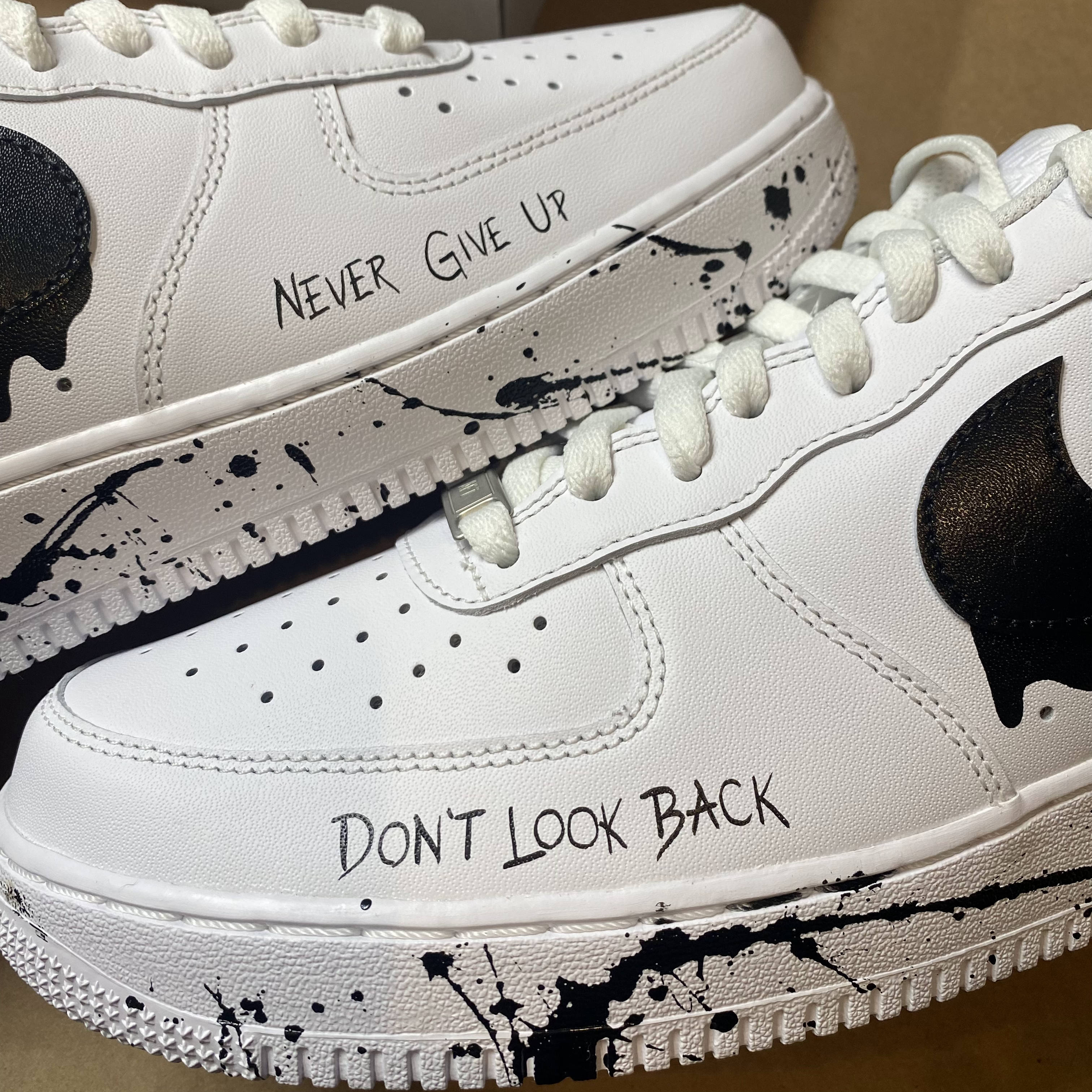 Nike Air Force 1 Custom Shoes Black Splatter Drippy Swoosh