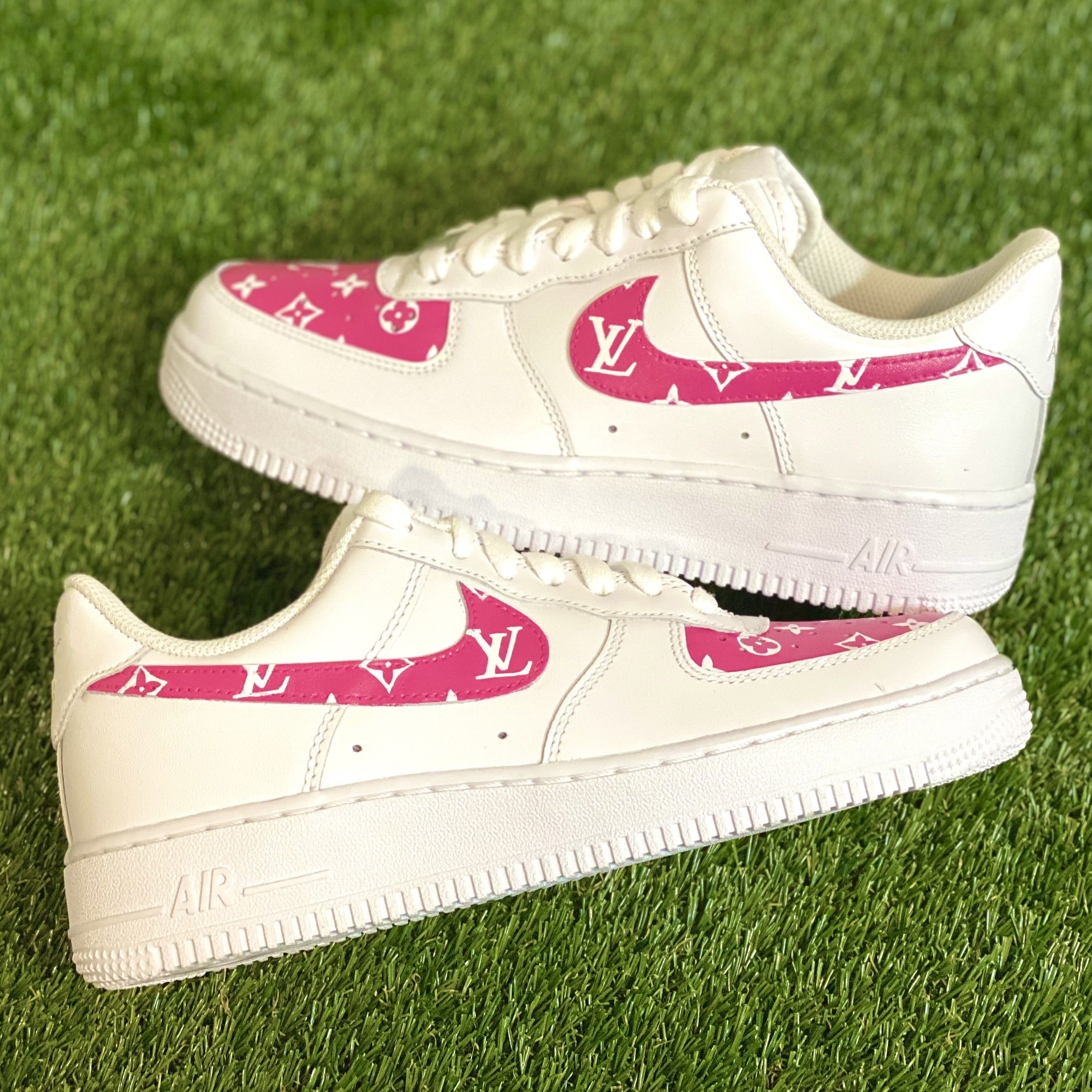 Pink LV Swoosh Inspired - Custom Air Force 1 - Hand Painted AF1