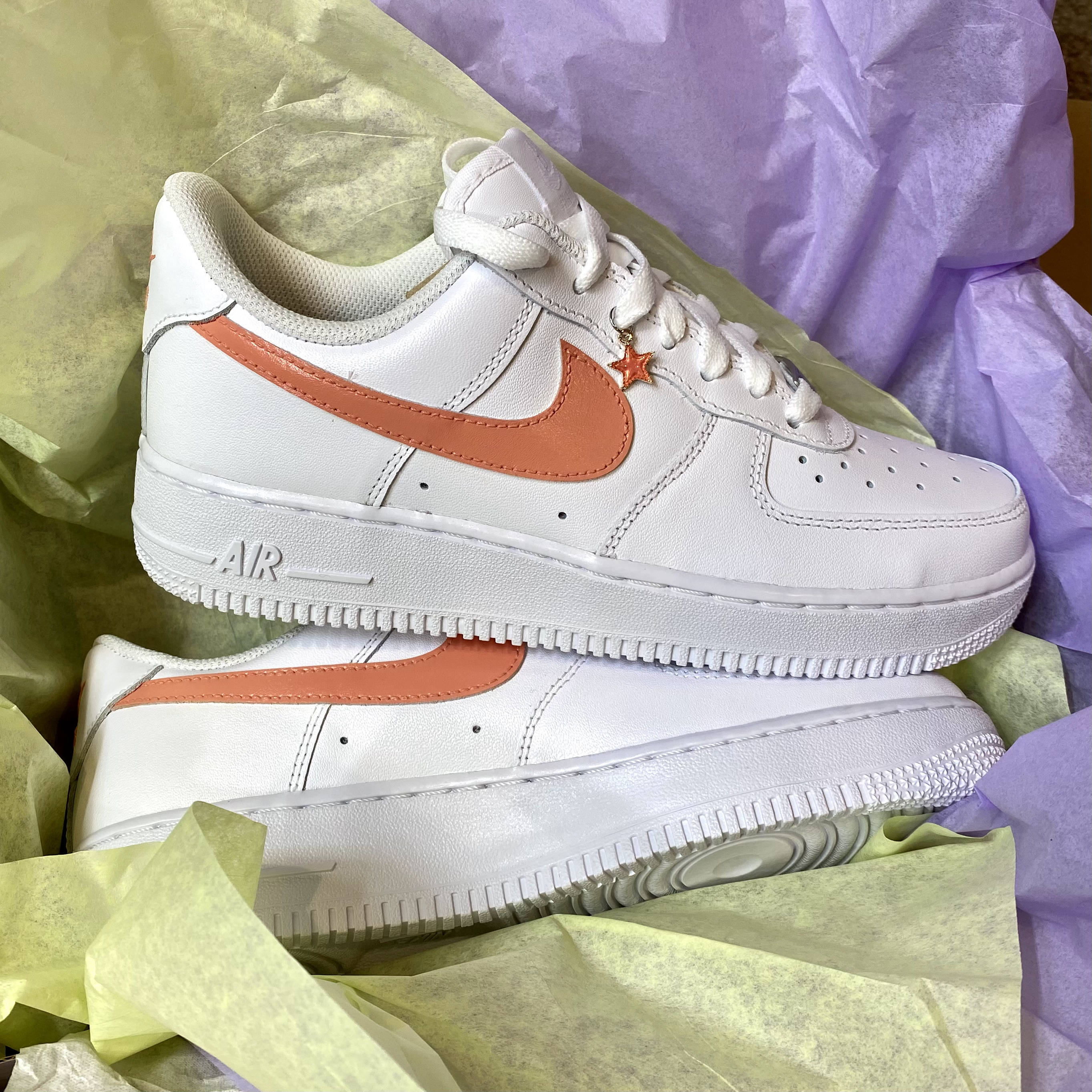 Nike Air Force 1 Low White (Orange Custom Swoosh)