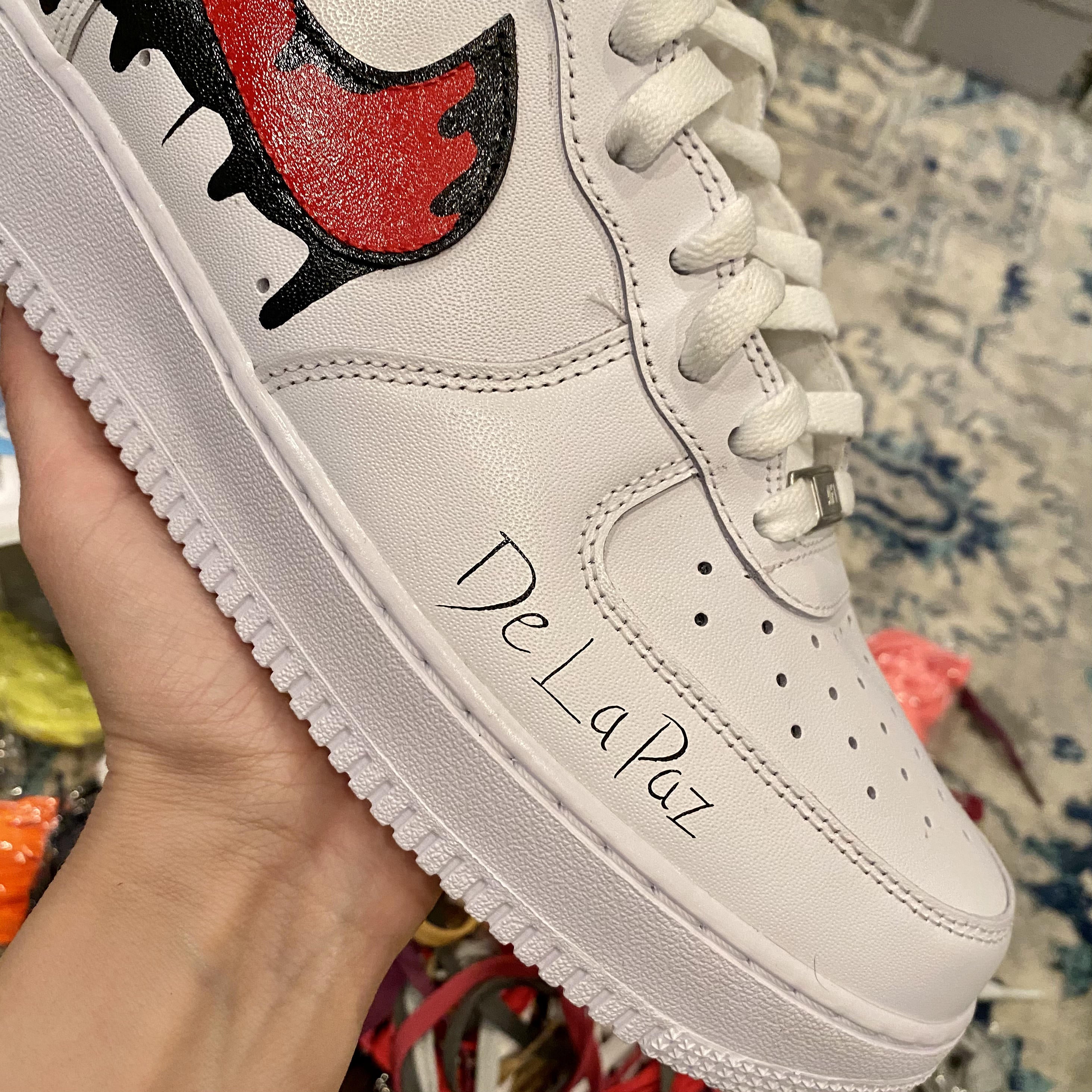 Air Force 1 Custom Low Drip Red Shoes Black Drip & Laces All Sizes