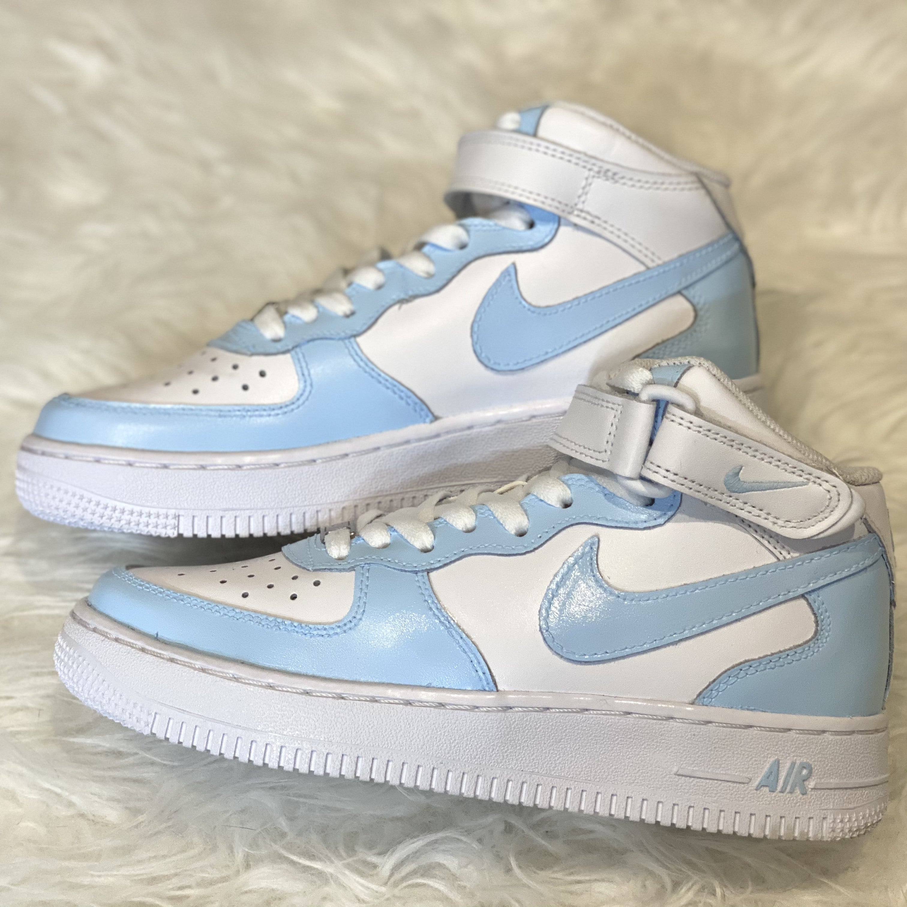 Baby Blue Custom Air Force 1 Sneakers. Low Mid High Tops. 