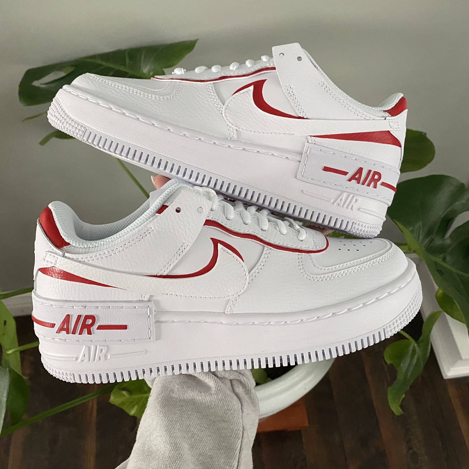 Red Custom Air Force 1 Shadows - Hand Painted AF1 Shadow - Custom 