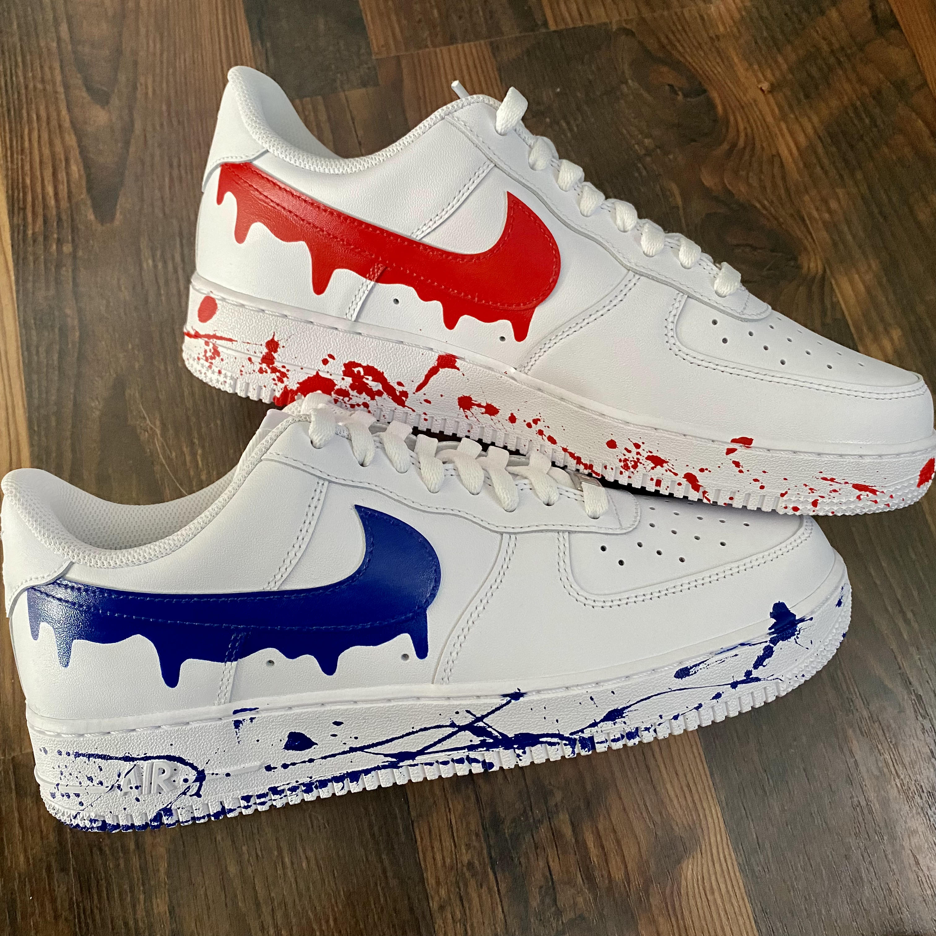 Red and Blue Drip with Splatter on Sole Custom Air Force 1 - Hand Pain –  Merakicks