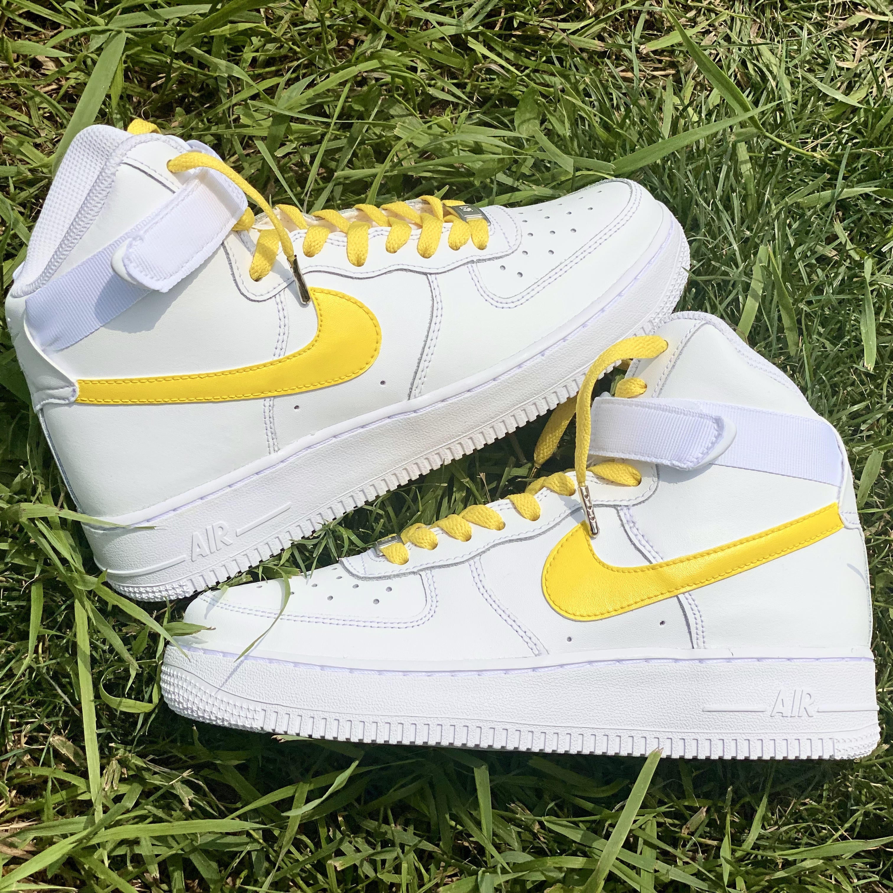 Yellow Check Swoosh Custom Air Force 1 - Hand Painted AF1 - Custom