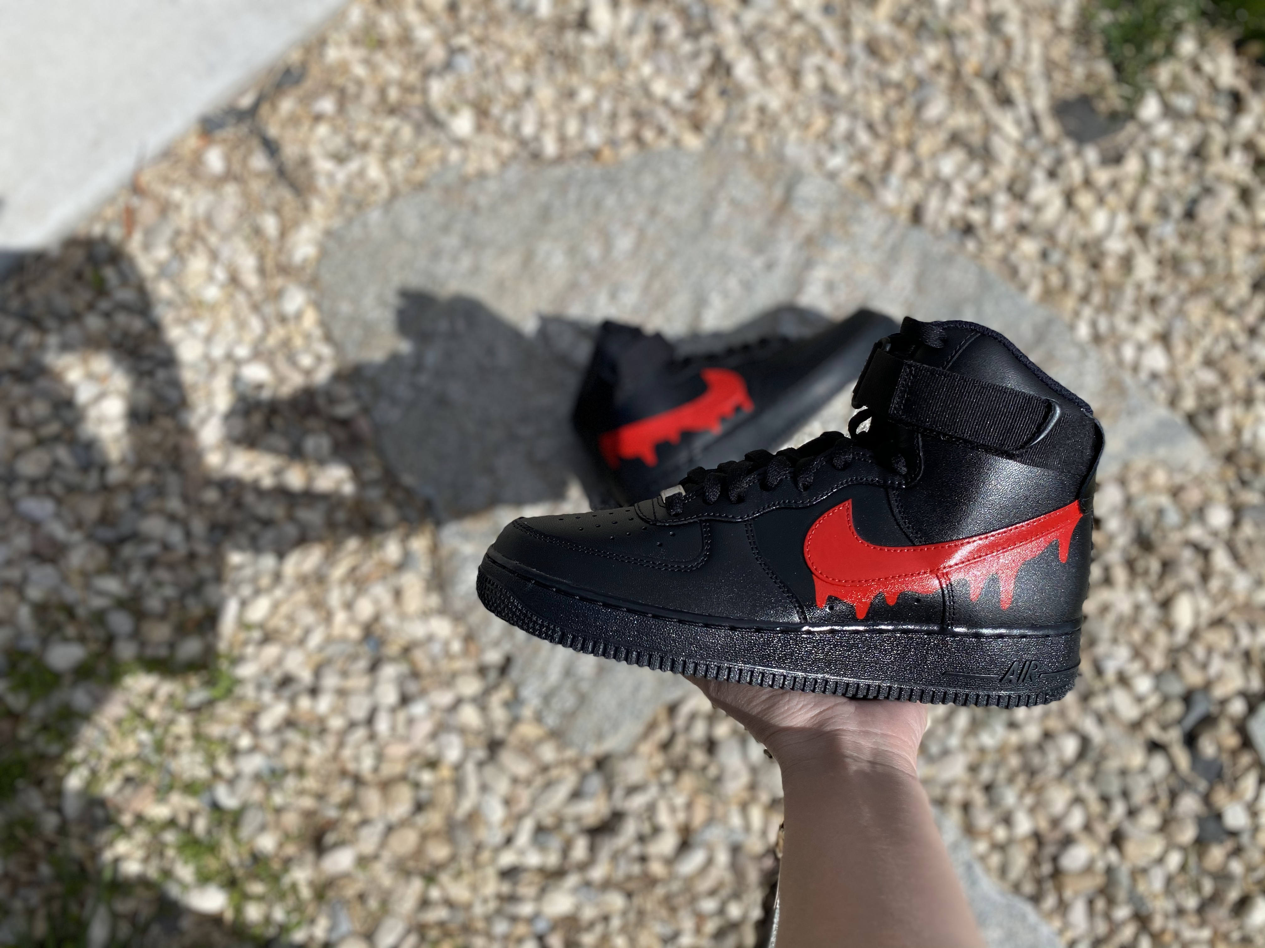 Black Air Force 1 with Red Drip Custom Air Force 1 - Hand Painted