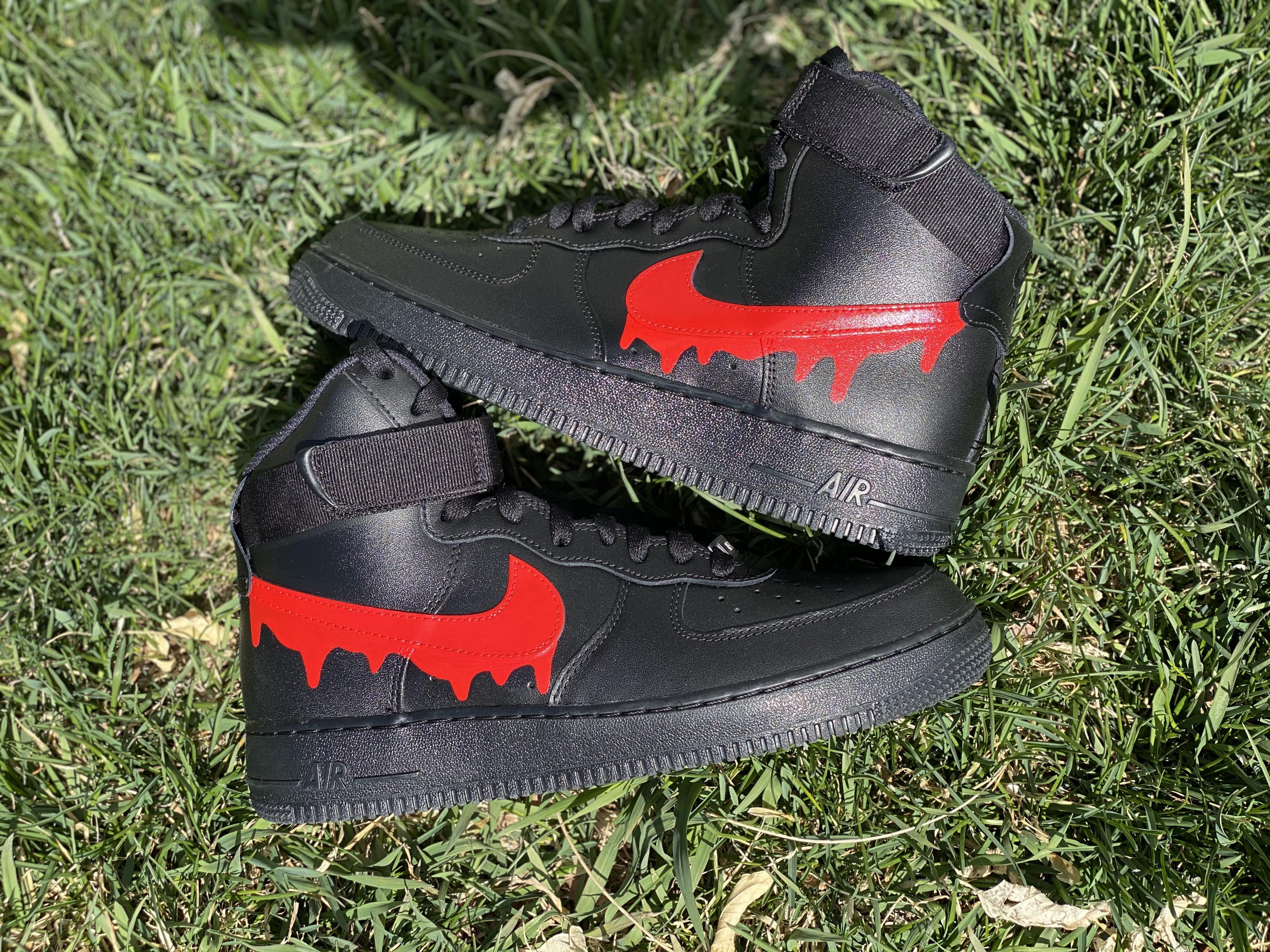 Black Air Force 1 with Red Drip Custom Air Force 1 - Hand Painted