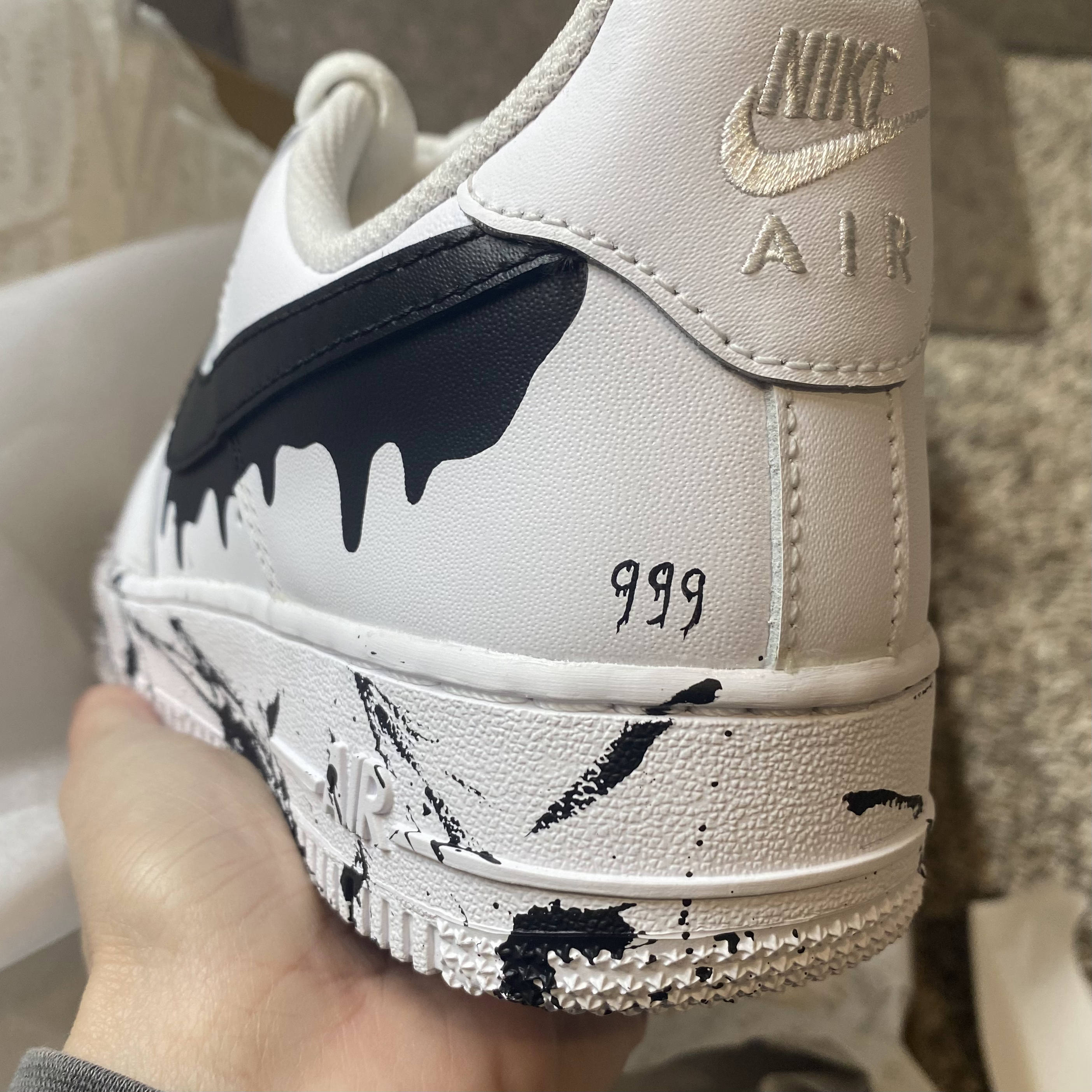 Nike Air Force 1 Custom Shoes Black Splatter Drippy Swoosh Sneakers All  Sizes