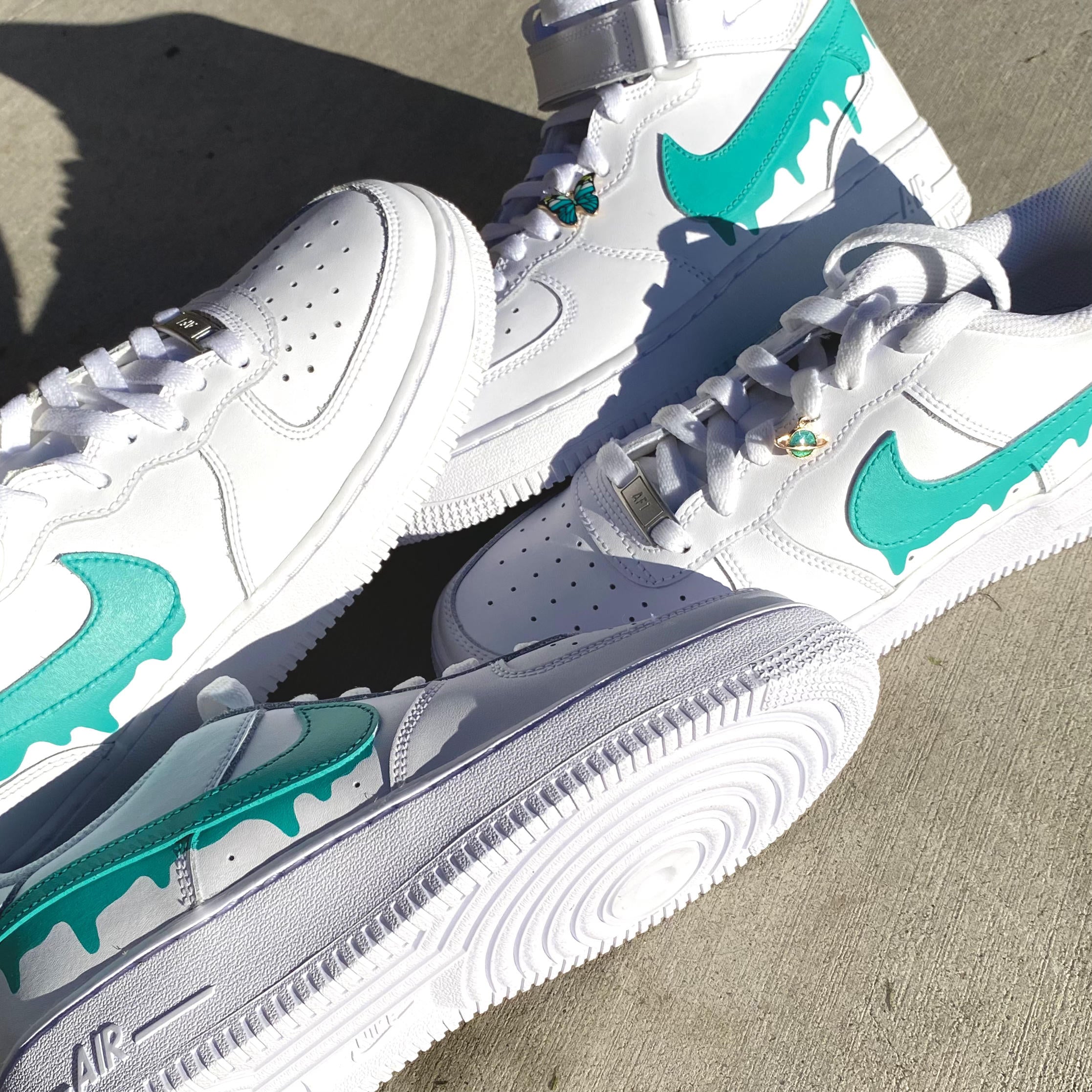 Custom Nike Air Force 1 Painted Sneakers Teal Green Af1 